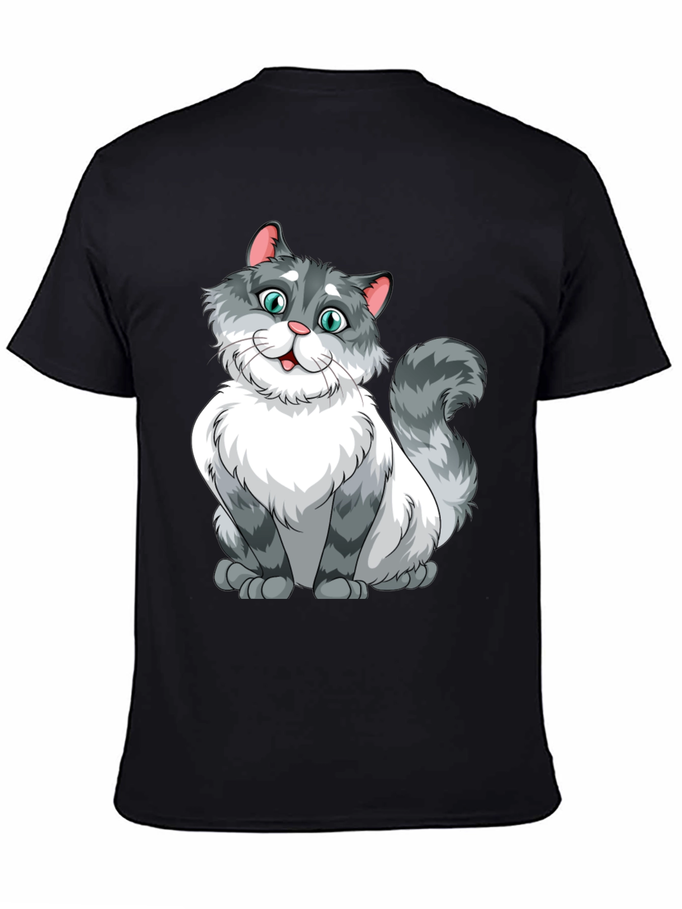 Cartoon Cat Graphic Black T-Shirt
