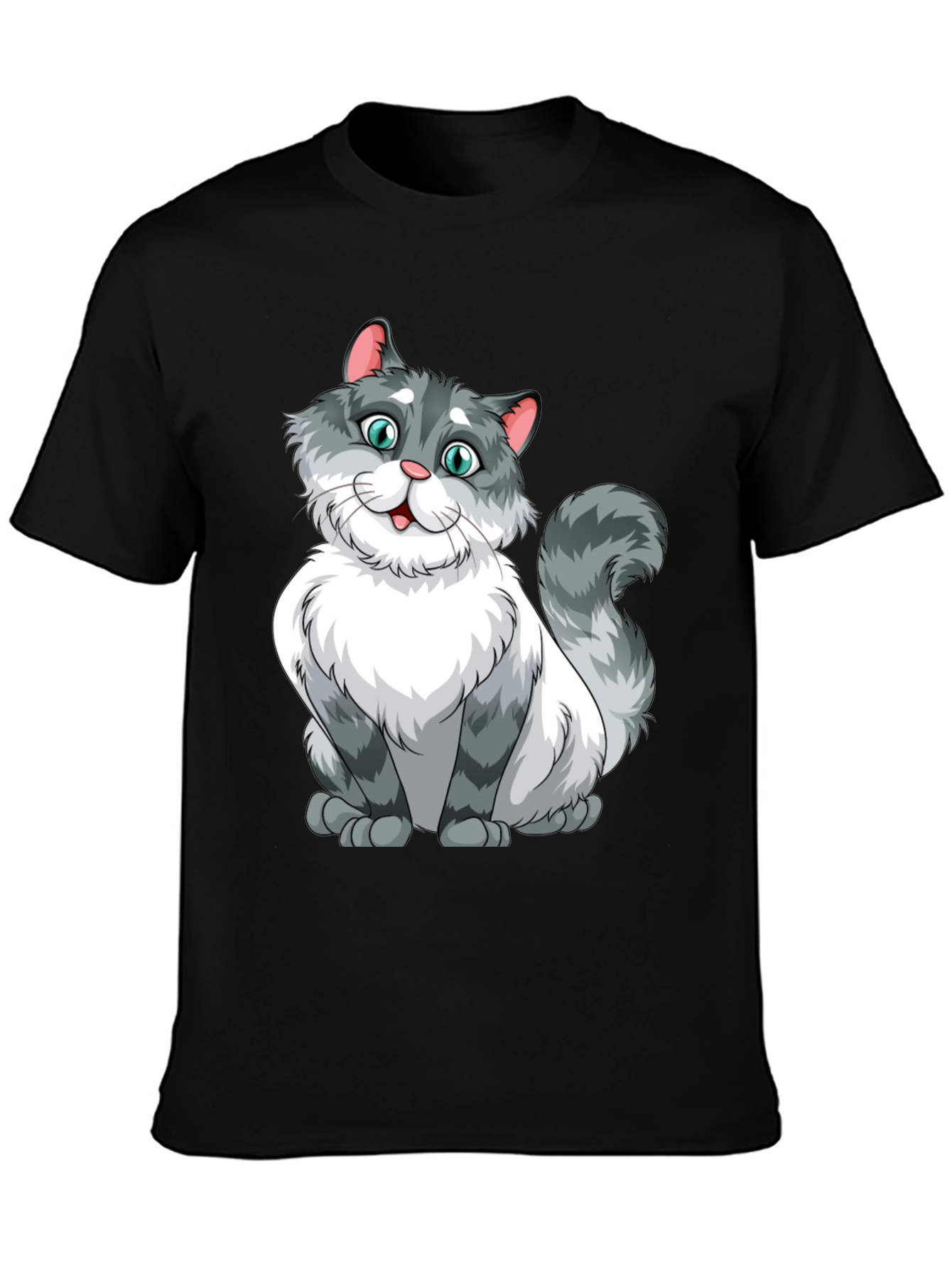 Cartoon Cat Graphic Black T-Shirt