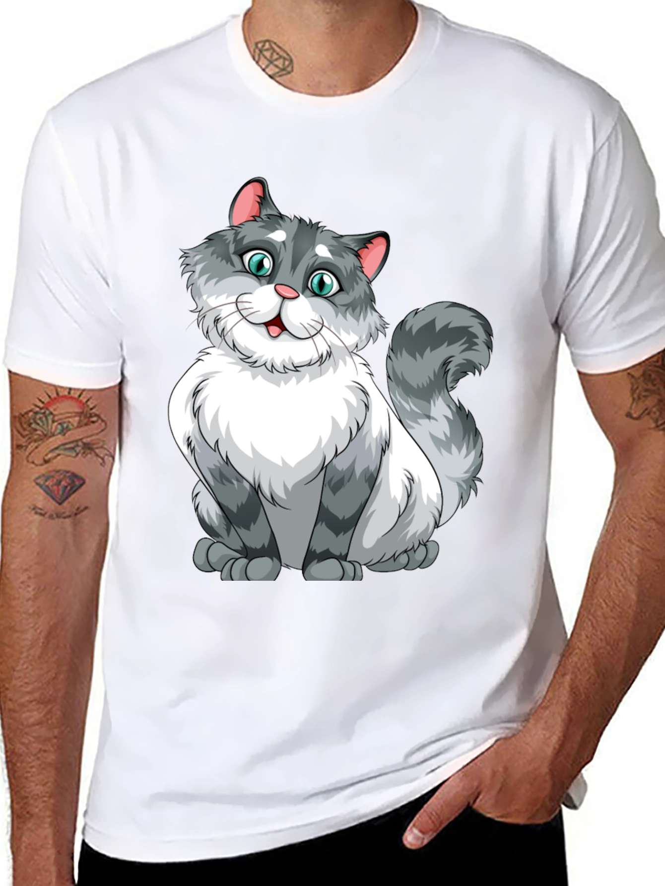 Cartoon Cat Graphic Black T-Shirt