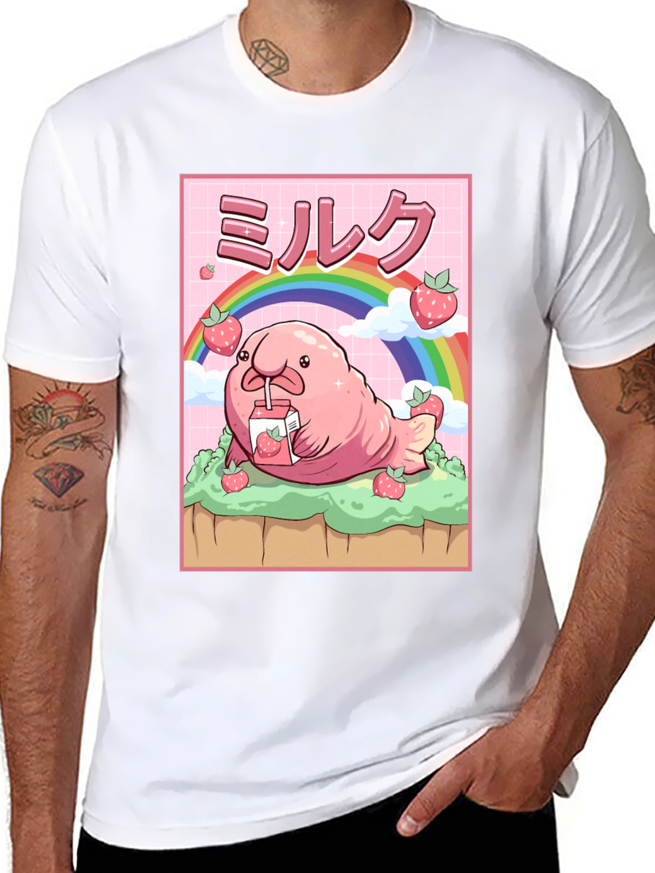 Kawaii Blobfish Strawberry Milk T-Shirt