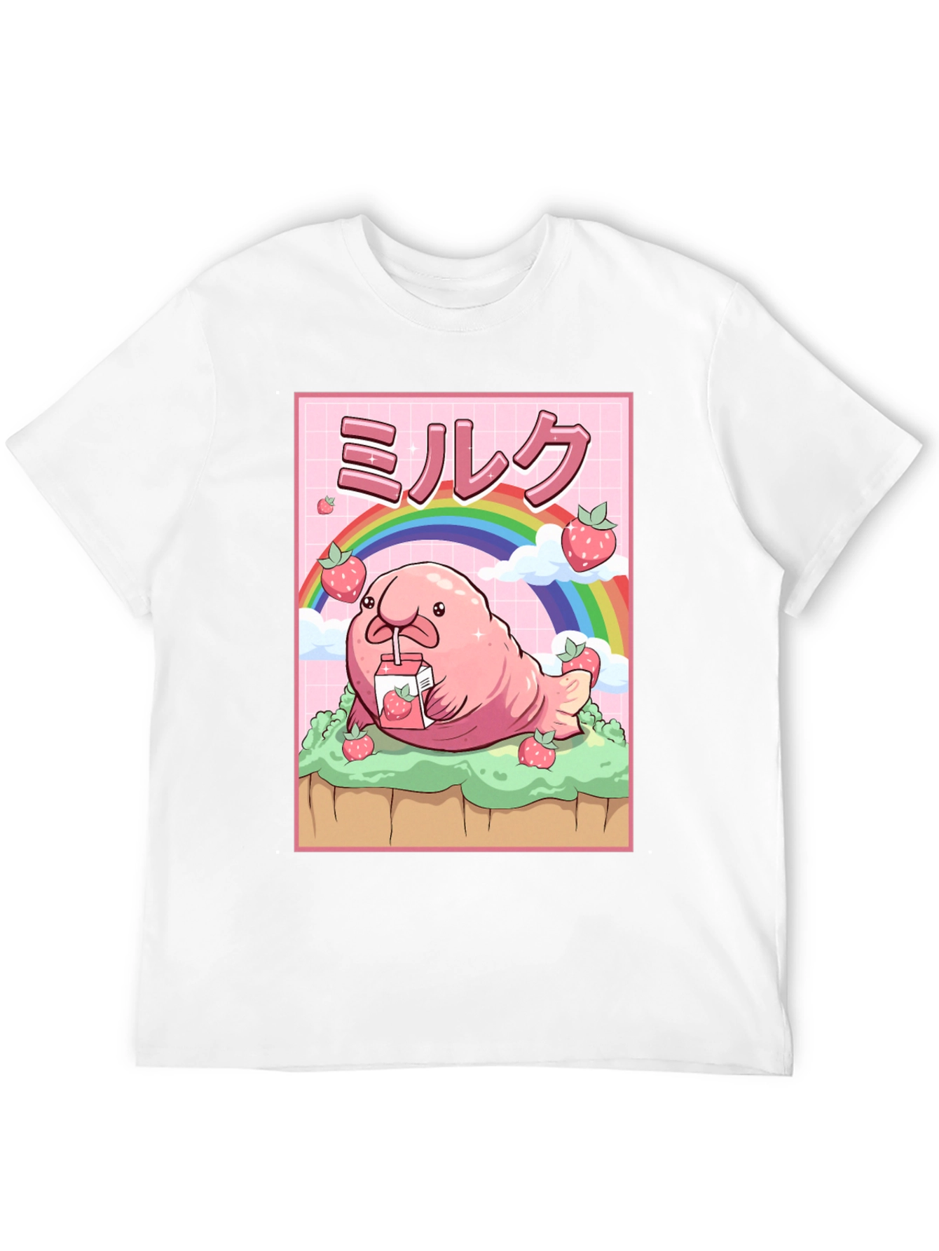 Kawaii Blobfish Strawberry Milk T-Shirt