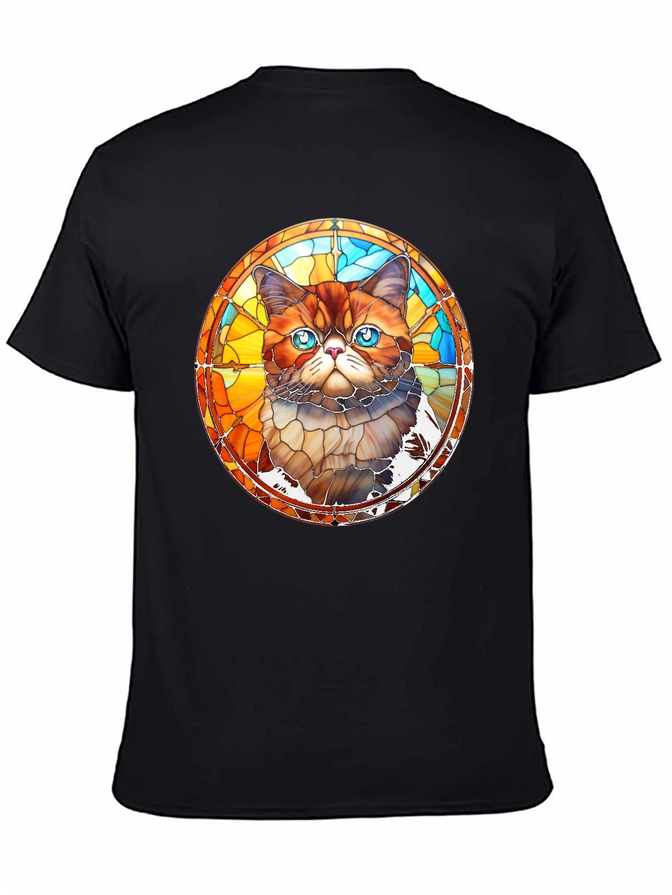 Stained Glass Cat Graphic Black T-Shirt