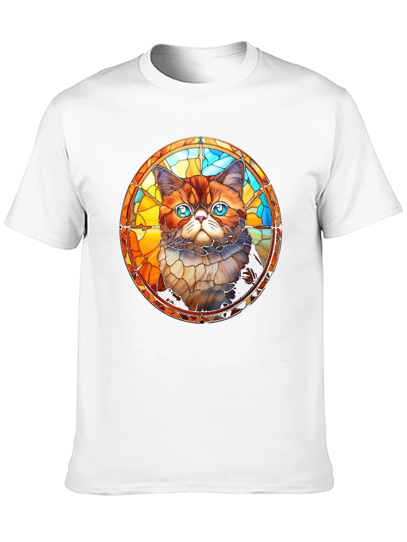 Stained Glass Cat Graphic Black T-Shirt