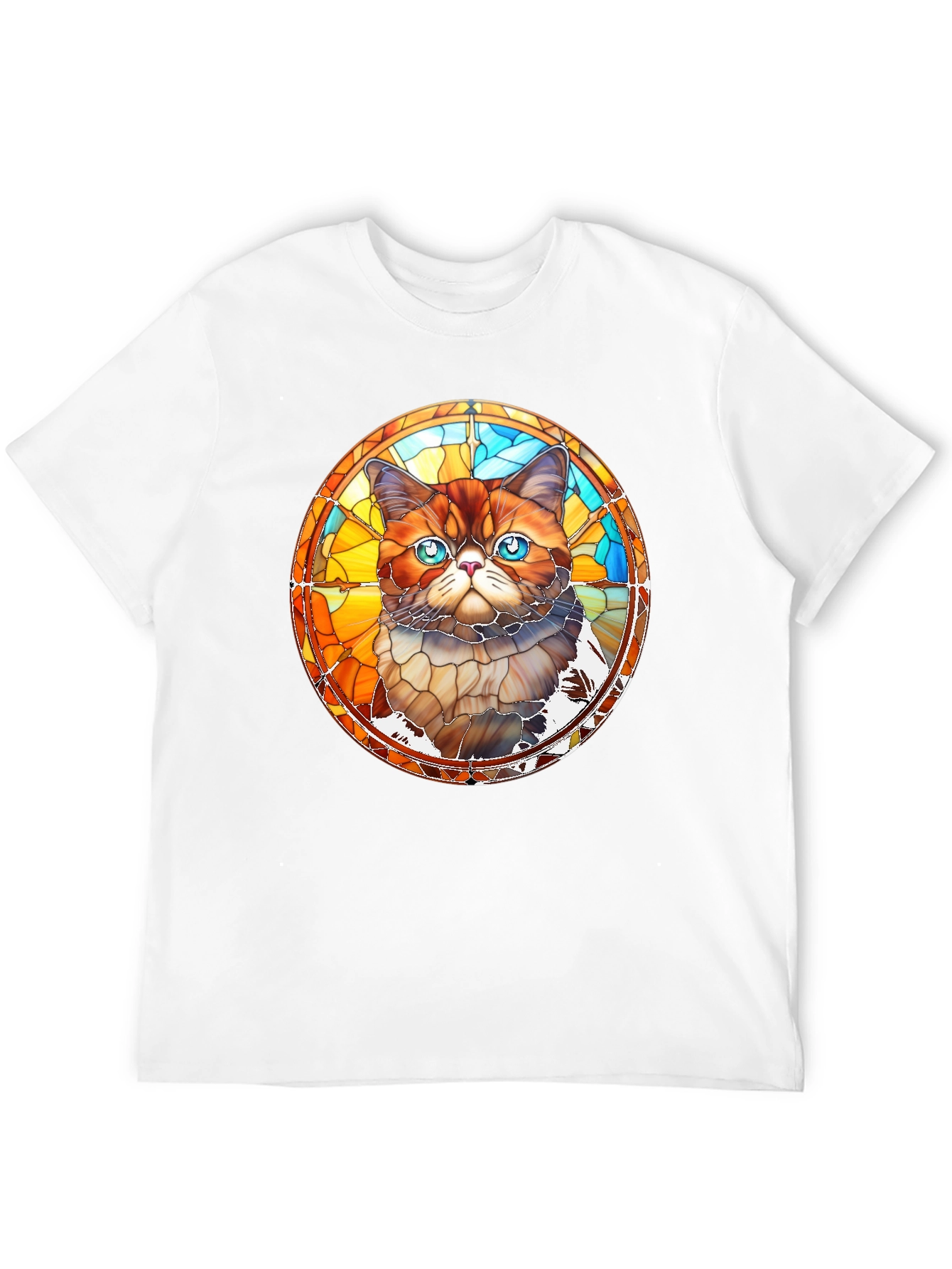 Stained Glass Cat Graphic Black T-Shirt
