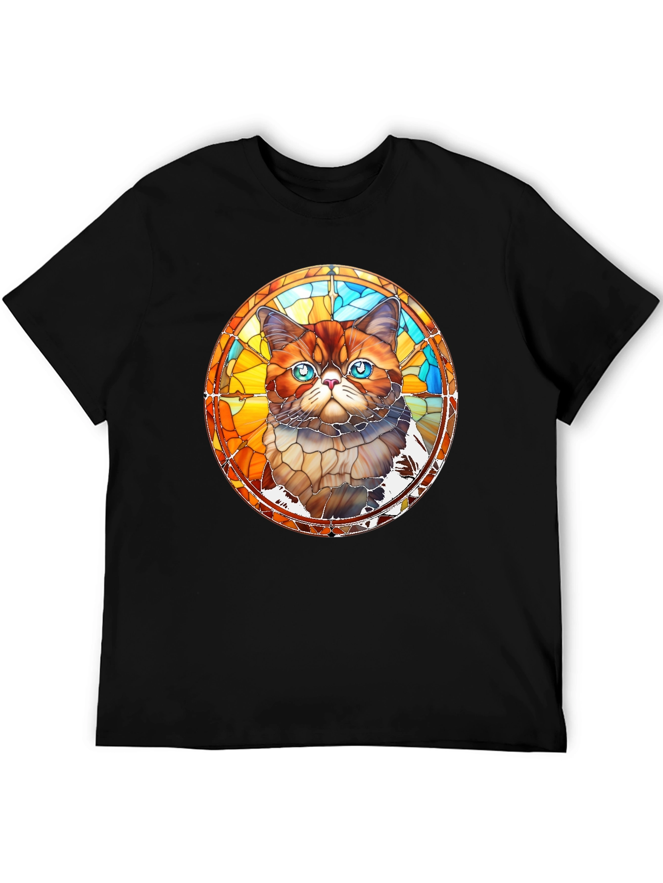 Stained Glass Cat Graphic Black T-Shirt