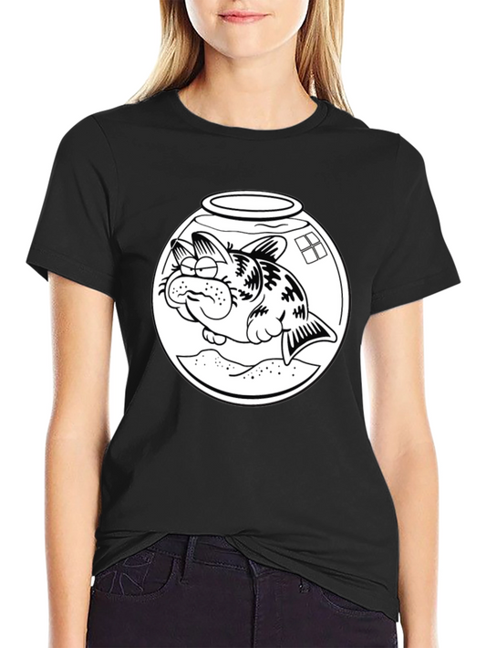 Garfield Fish Bowl Graphic Tee - Black Cotton Blend T-Shirt