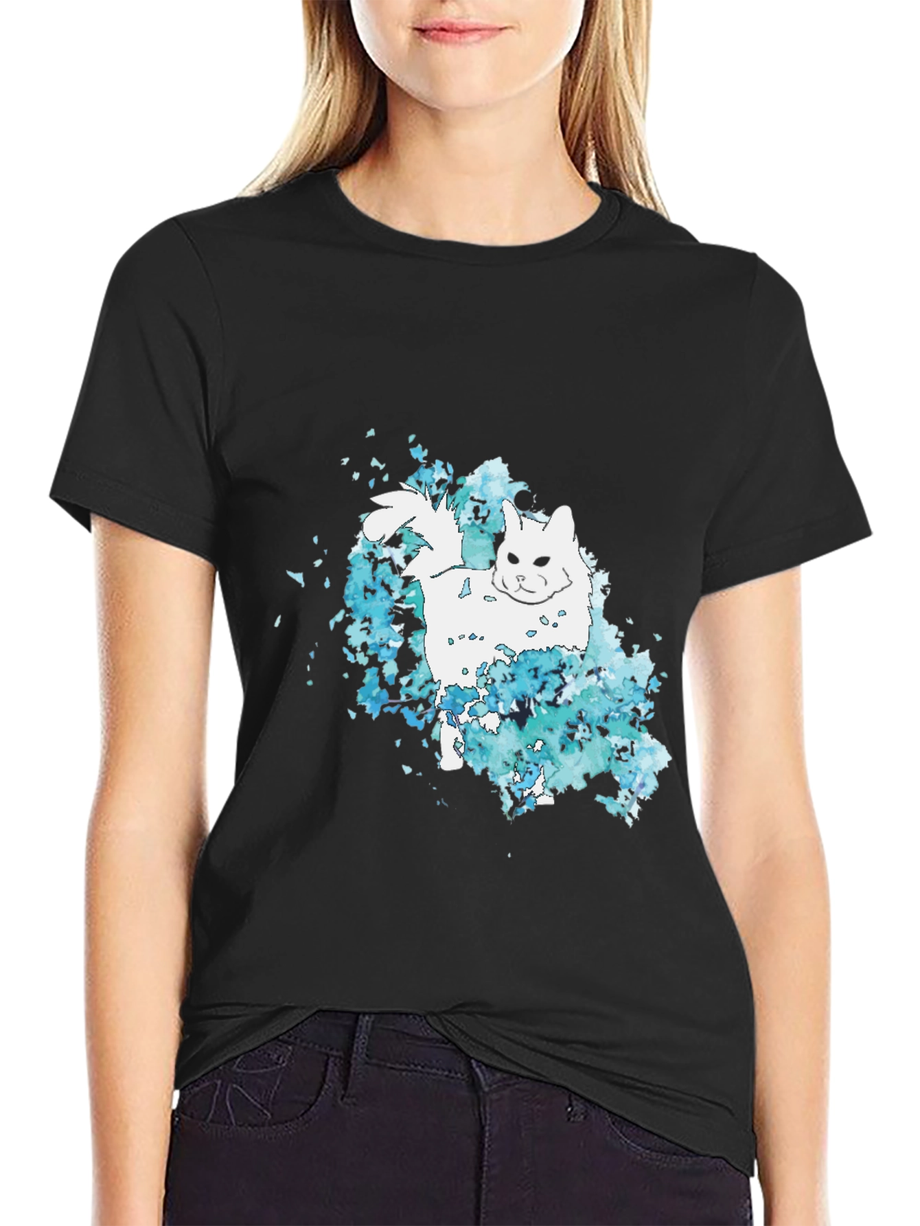 Cat Watercolor Black T-Shirt