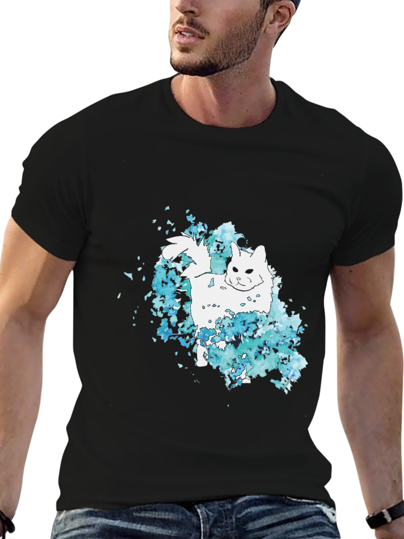 Cat Watercolor Black T-Shirt