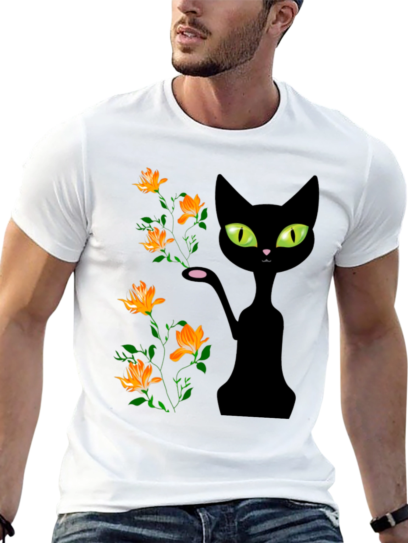 Black Cat Floral T-Shirt