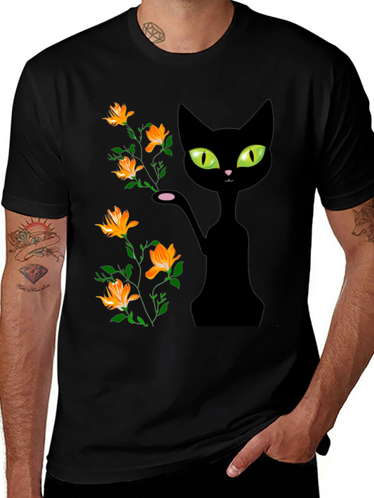 Black Cat Floral T-Shirt
