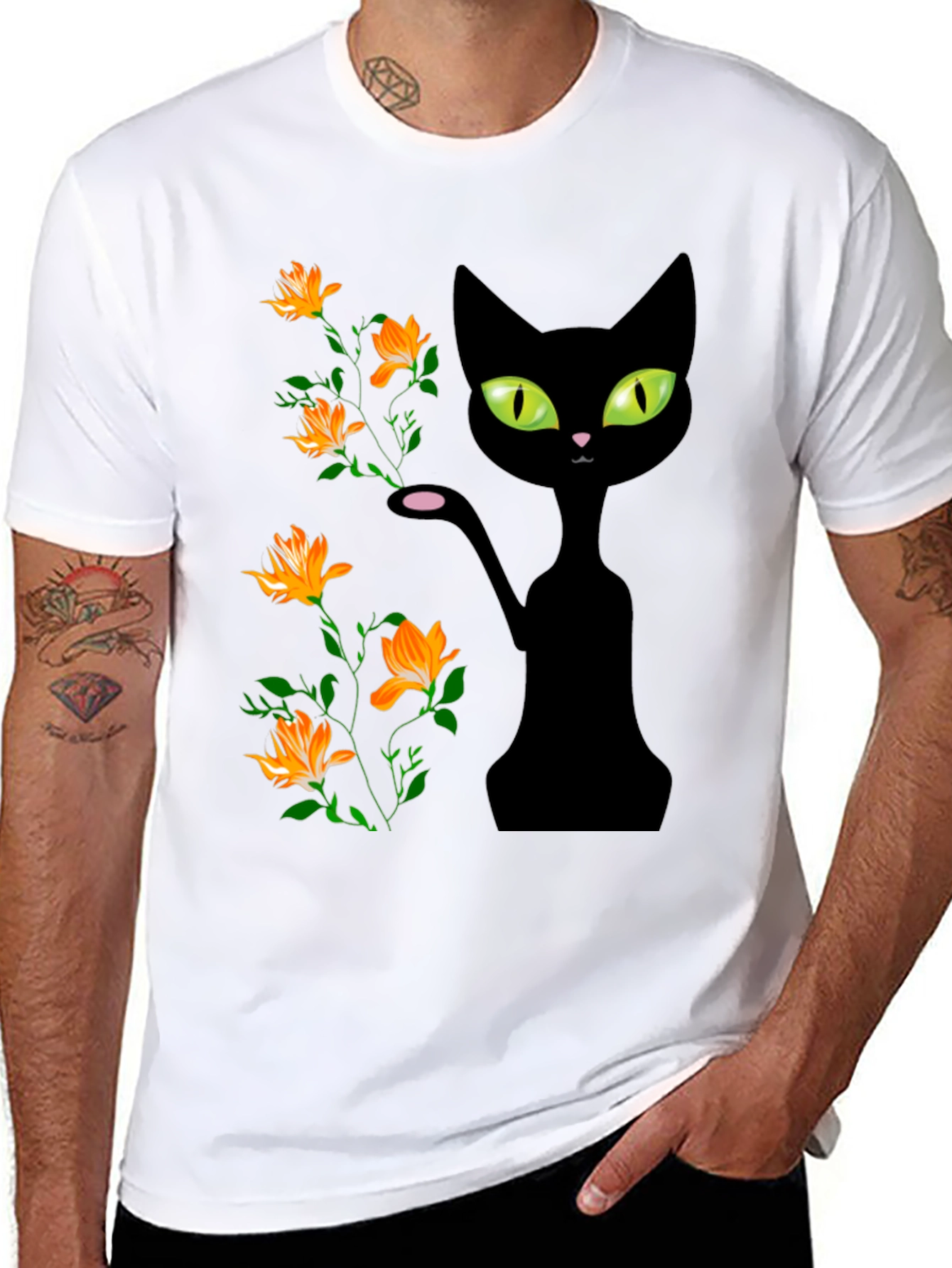 Black Cat Floral T-Shirt
