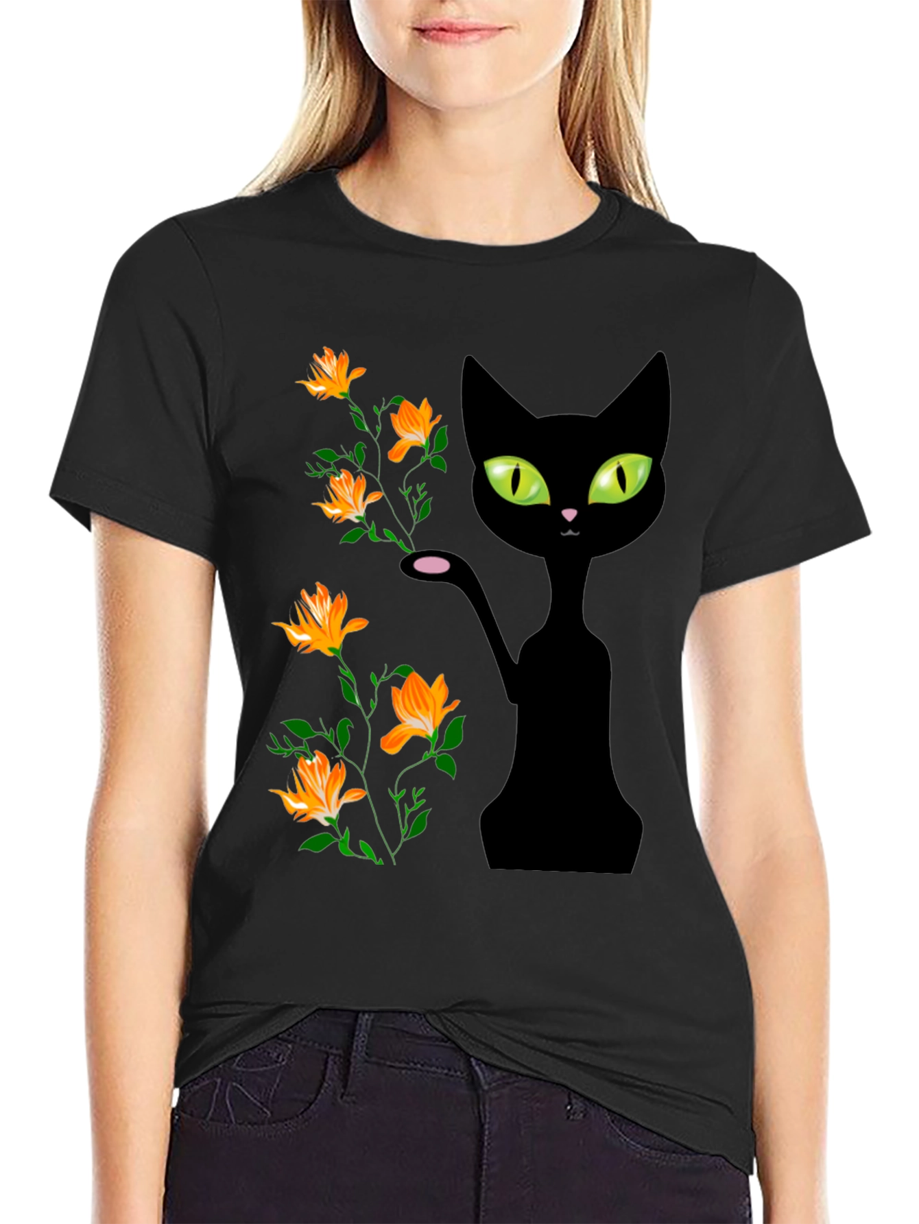 Black Cat Floral T-Shirt