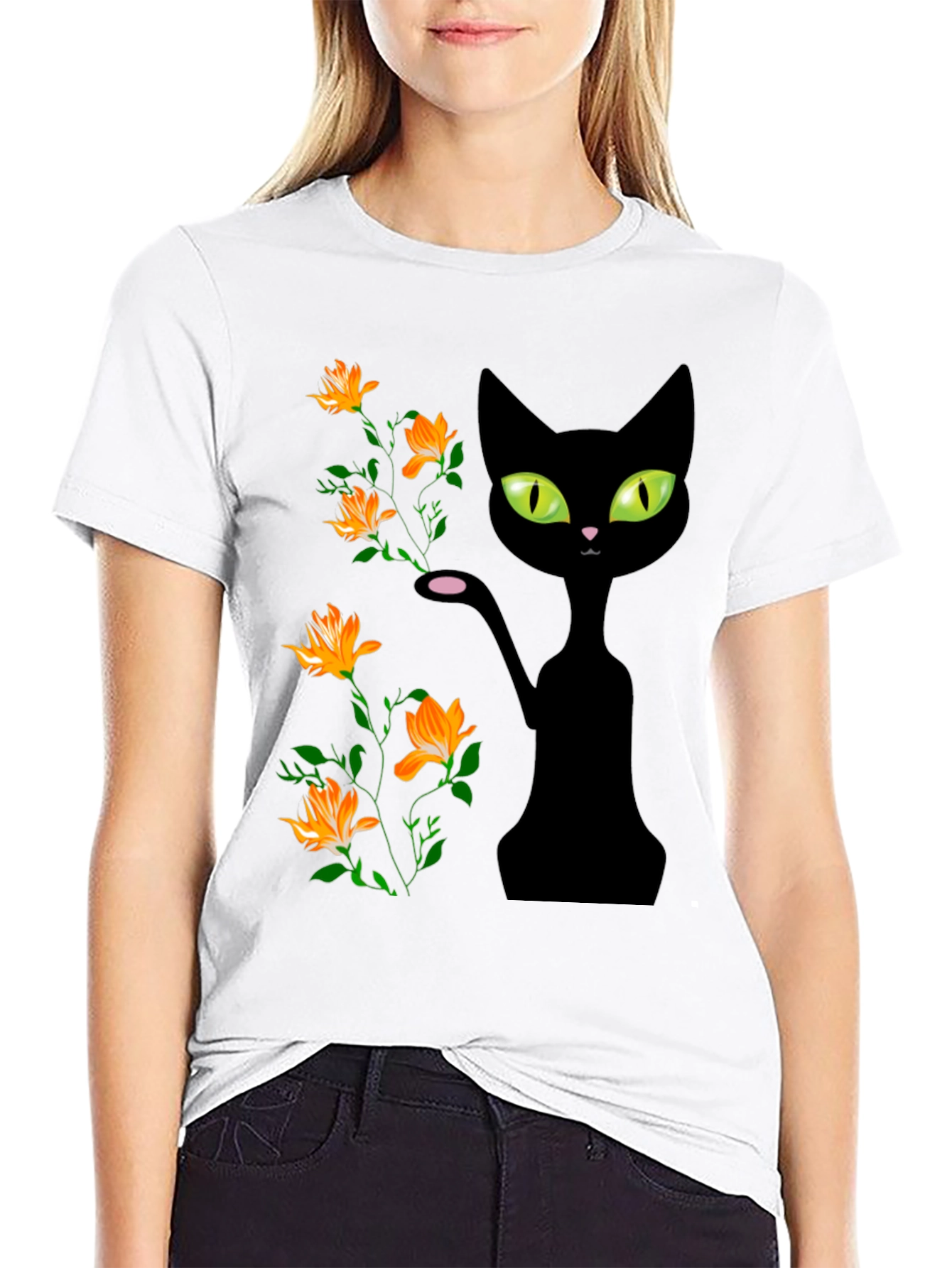 Black Cat Floral T-Shirt