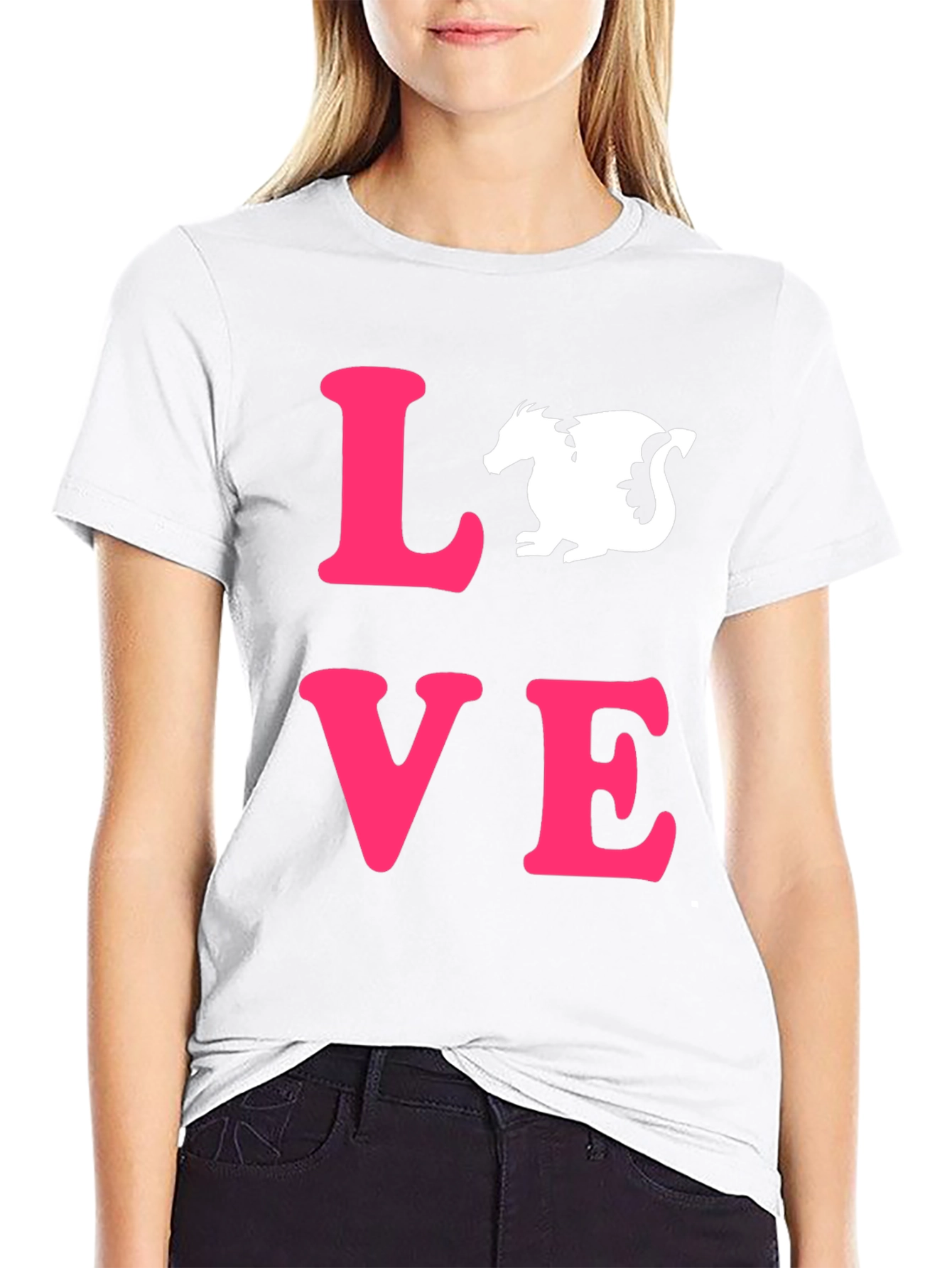 Love Dragon Graphic Tee - Black Cotton Casual T-Shirt