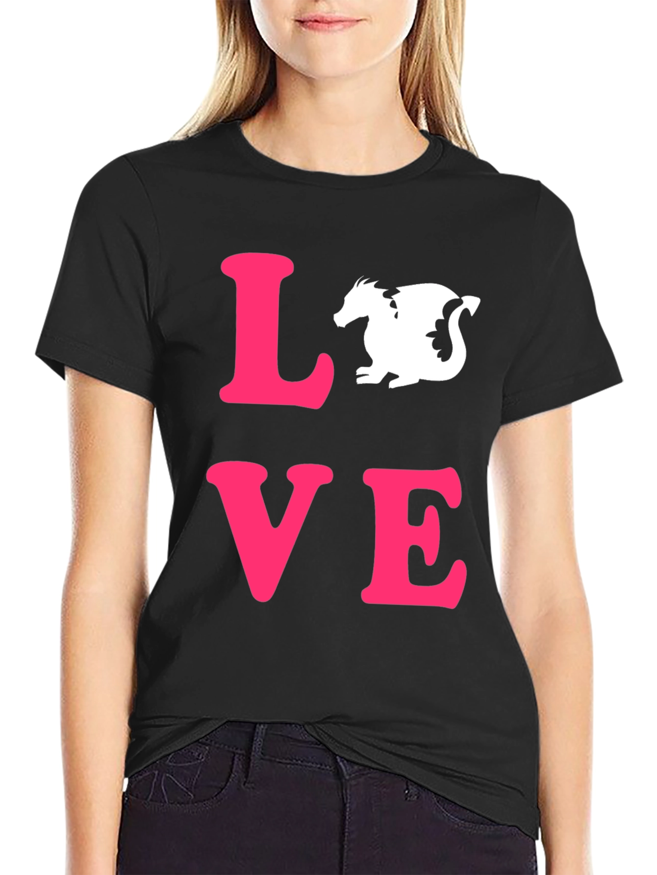 Love Dragon Graphic Tee - Black Cotton Casual T-Shirt