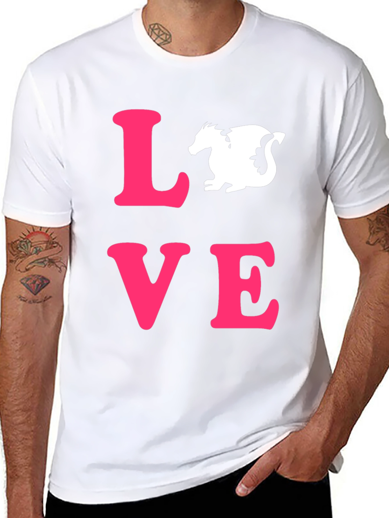 Love Dragon Graphic Tee - Black Cotton Casual T-Shirt