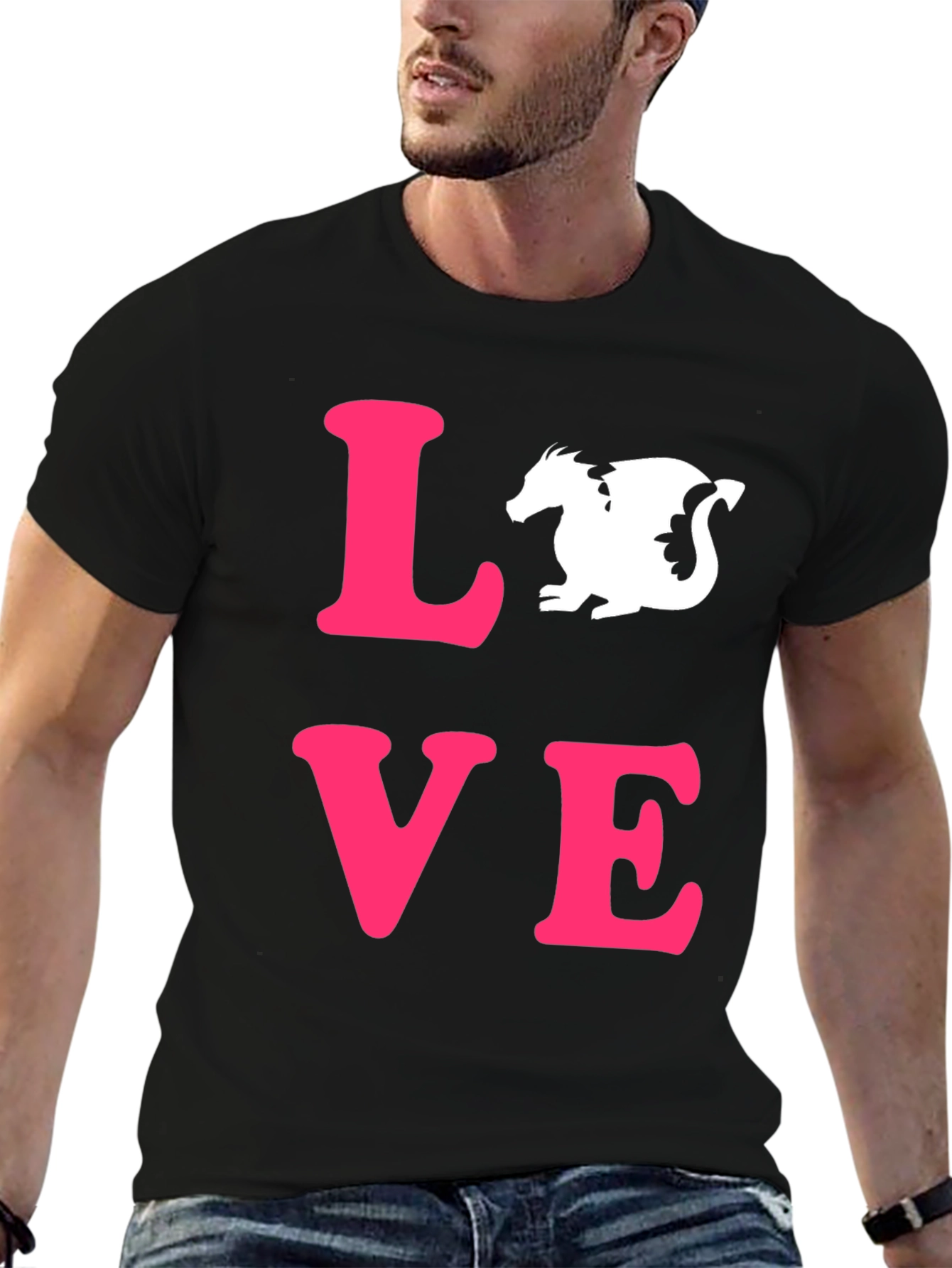 Love Dragon Graphic Tee - Black Cotton Casual T-Shirt