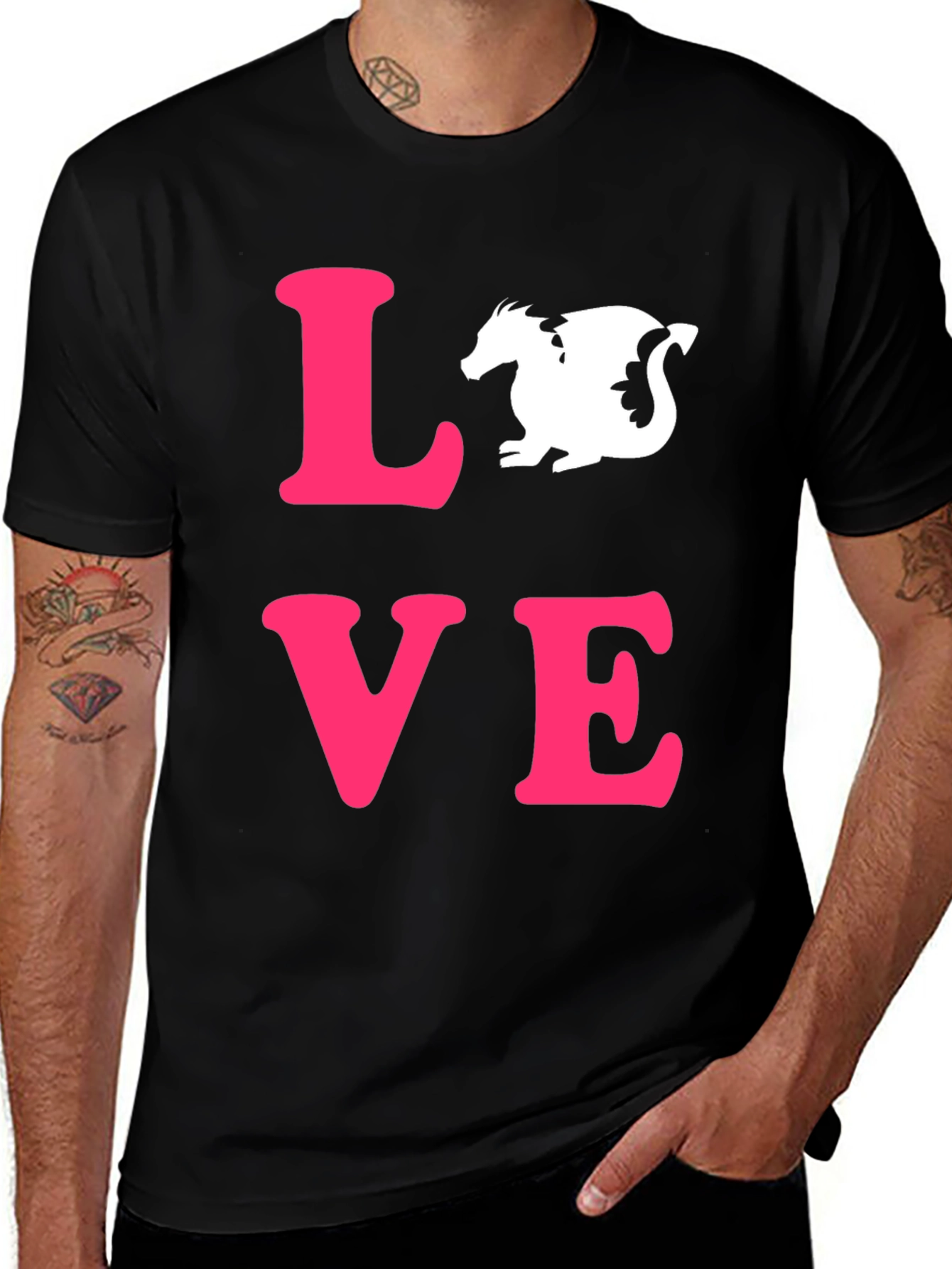 Love Dragon Graphic Tee - Black Cotton Casual T-Shirt