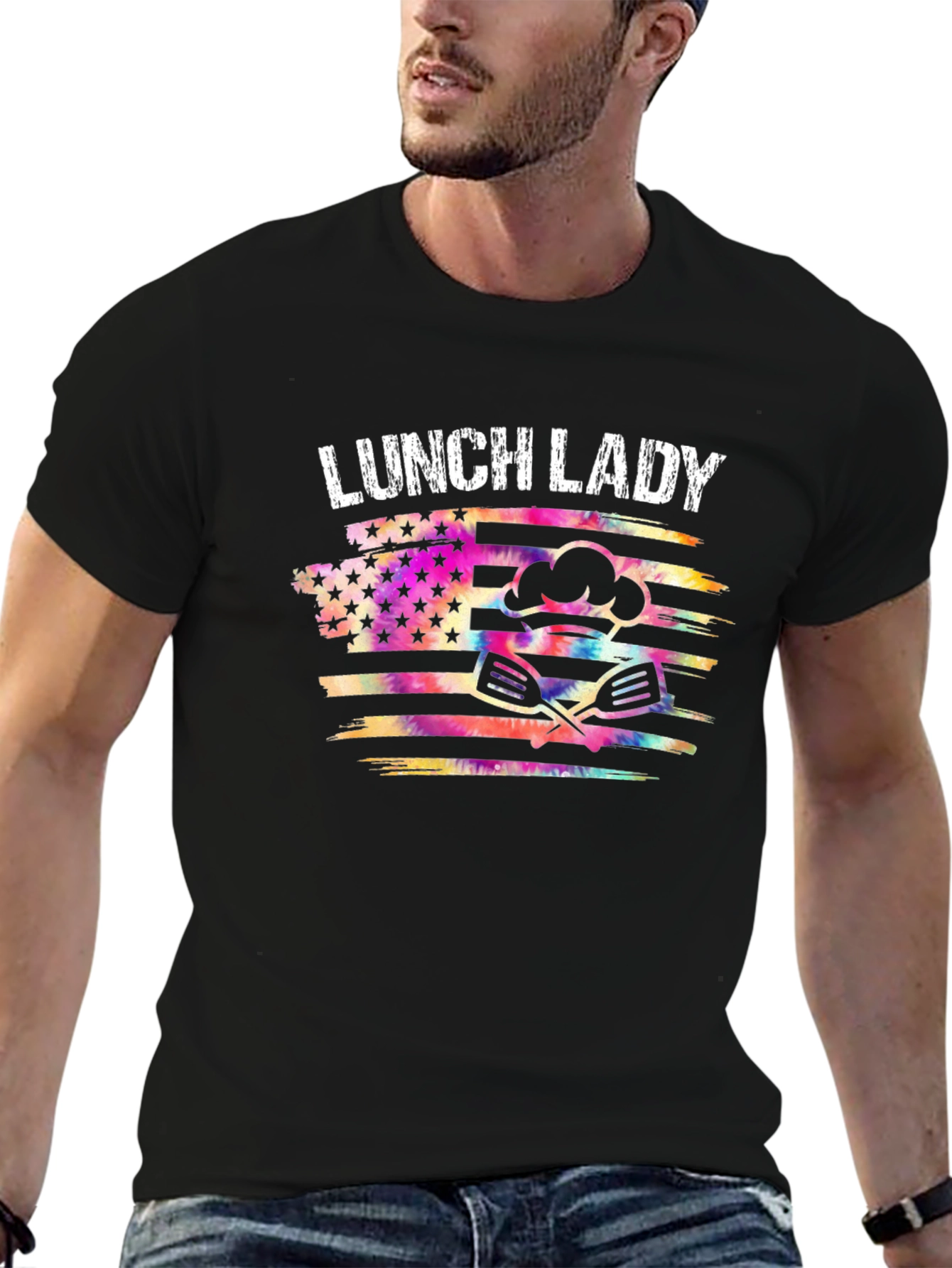 Lunch Lady Tie Dye American Flag Graphic T-Shirt