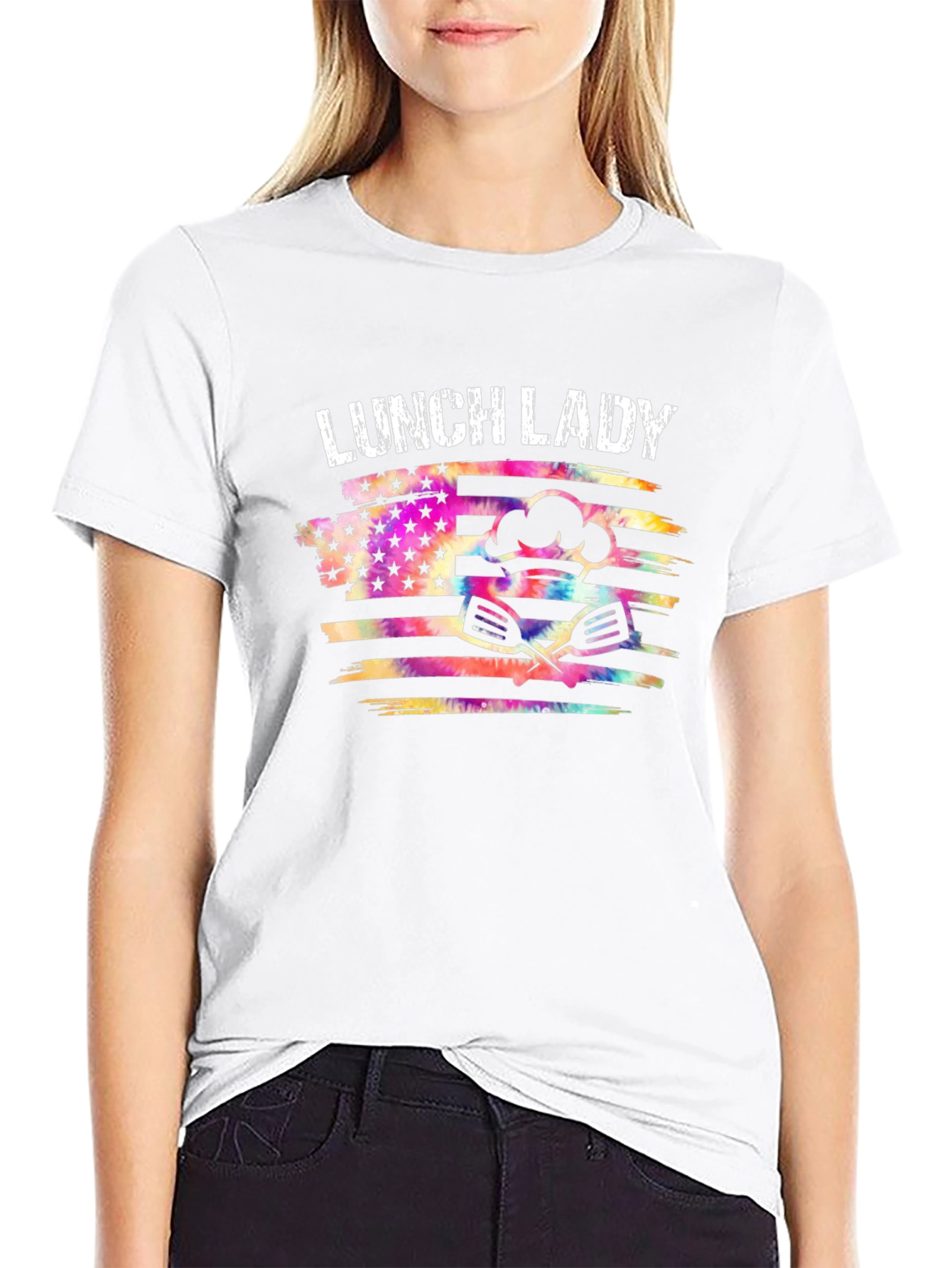 Lunch Lady Tie Dye American Flag Graphic T-Shirt