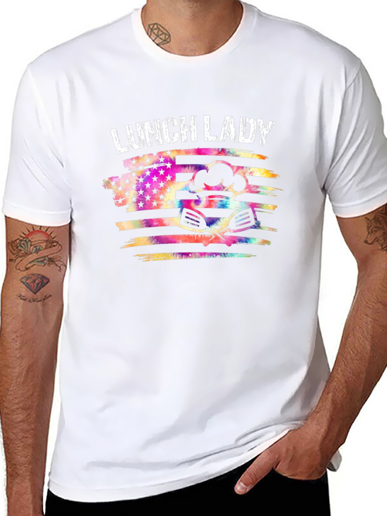 Lunch Lady Tie Dye American Flag Graphic T-Shirt