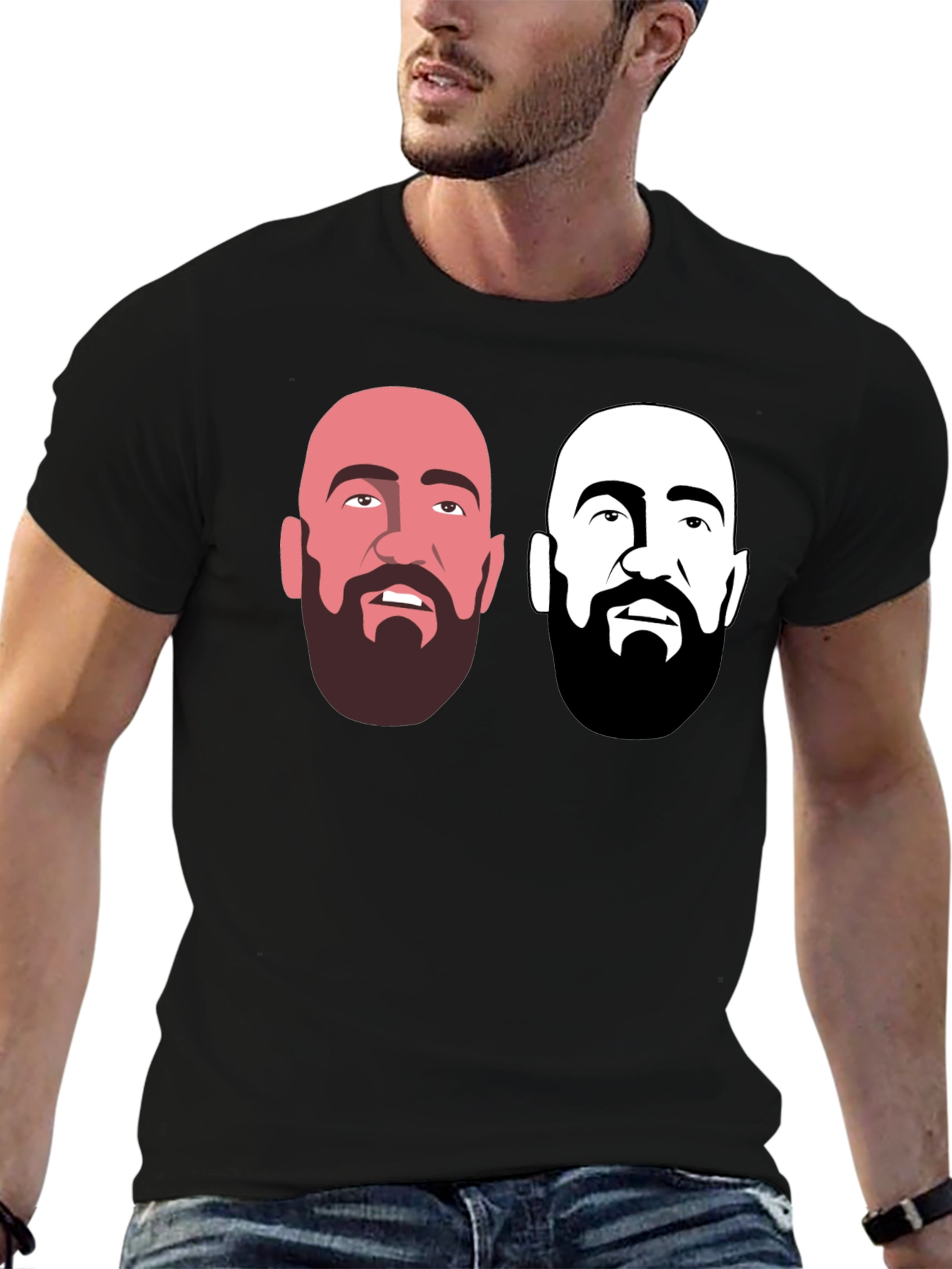Mens Black Graphic T-Shirt - Bearded Faces Design