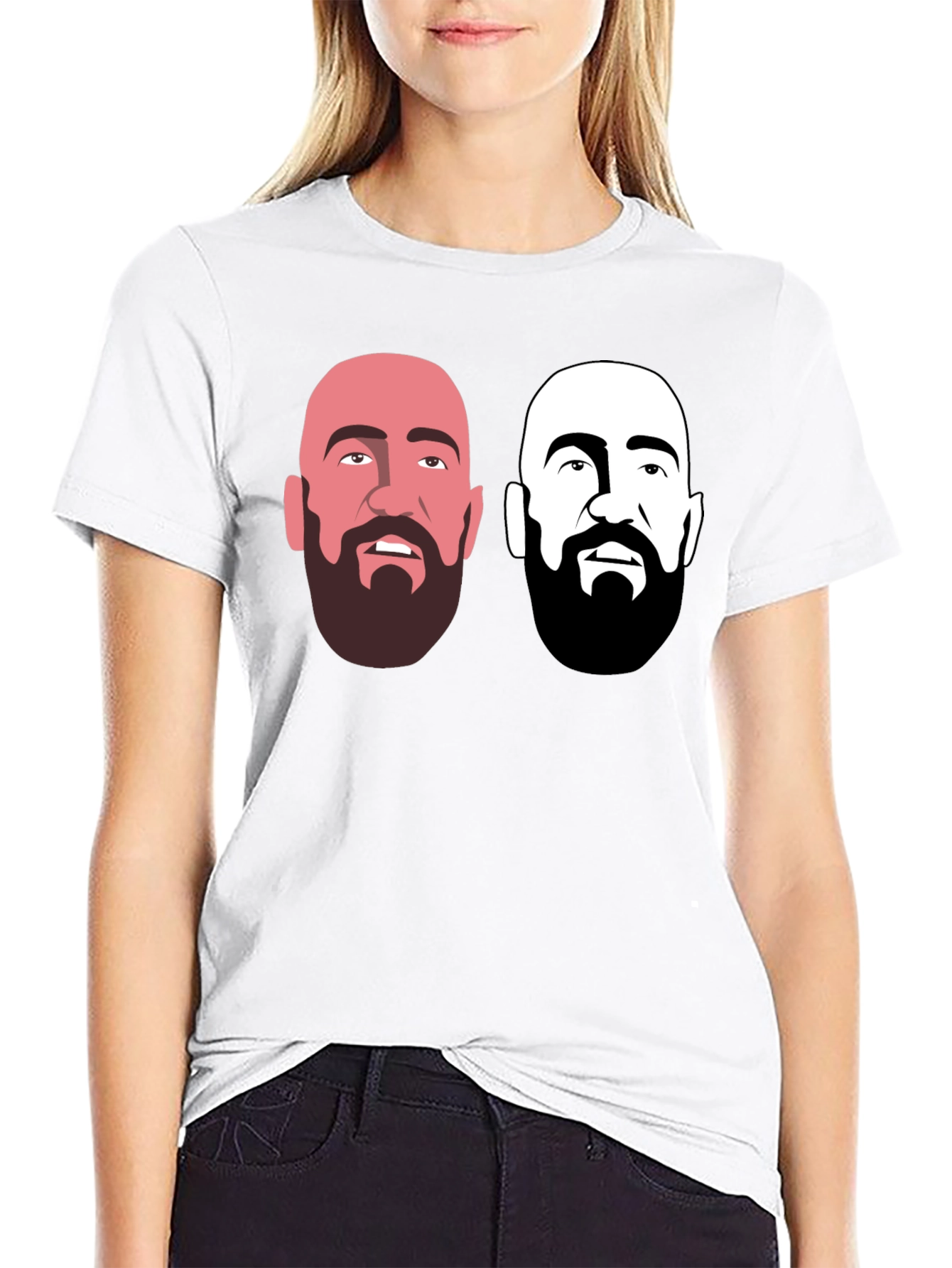 Mens Black Graphic T-Shirt - Bearded Faces Design