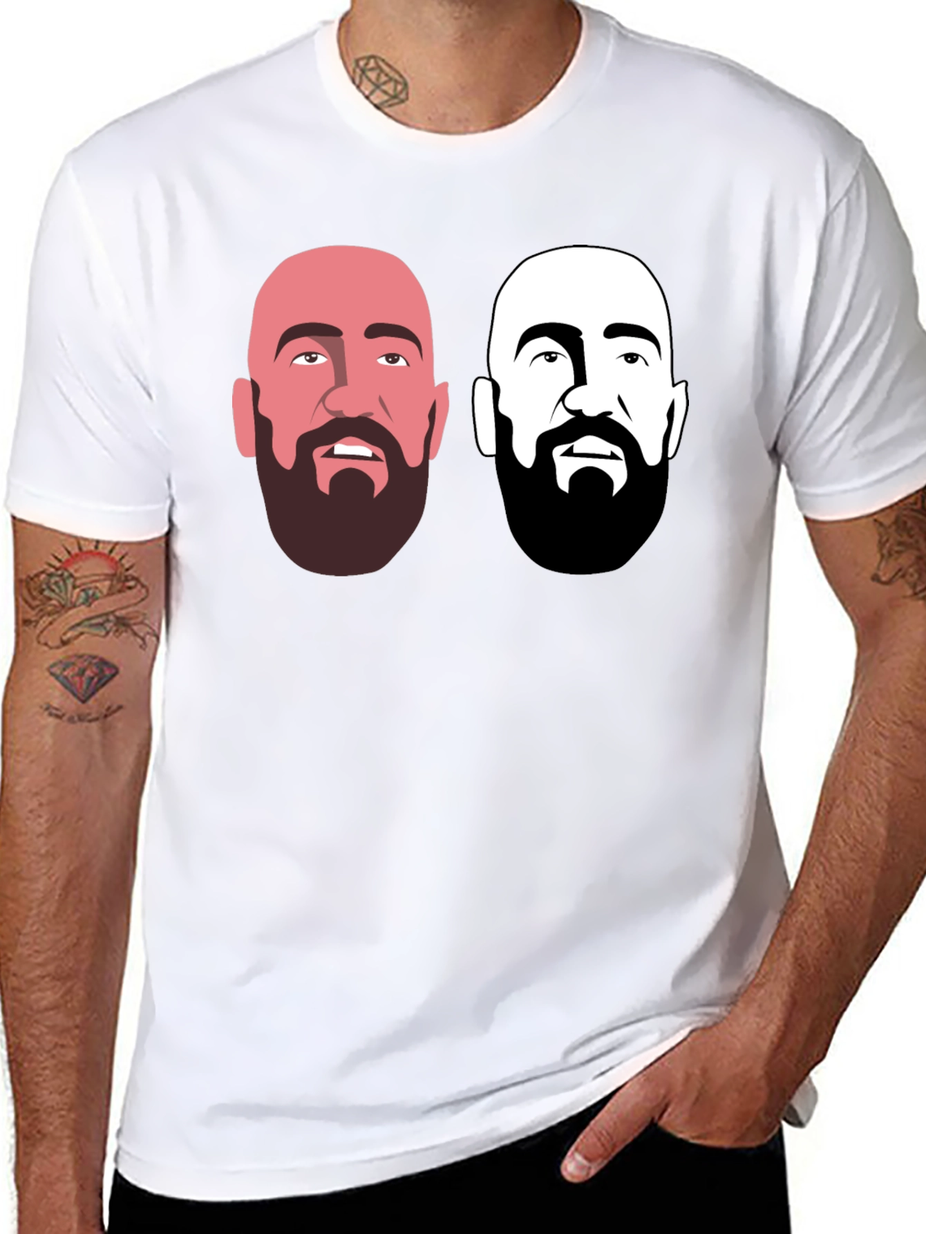 Mens Black Graphic T-Shirt - Bearded Faces Design