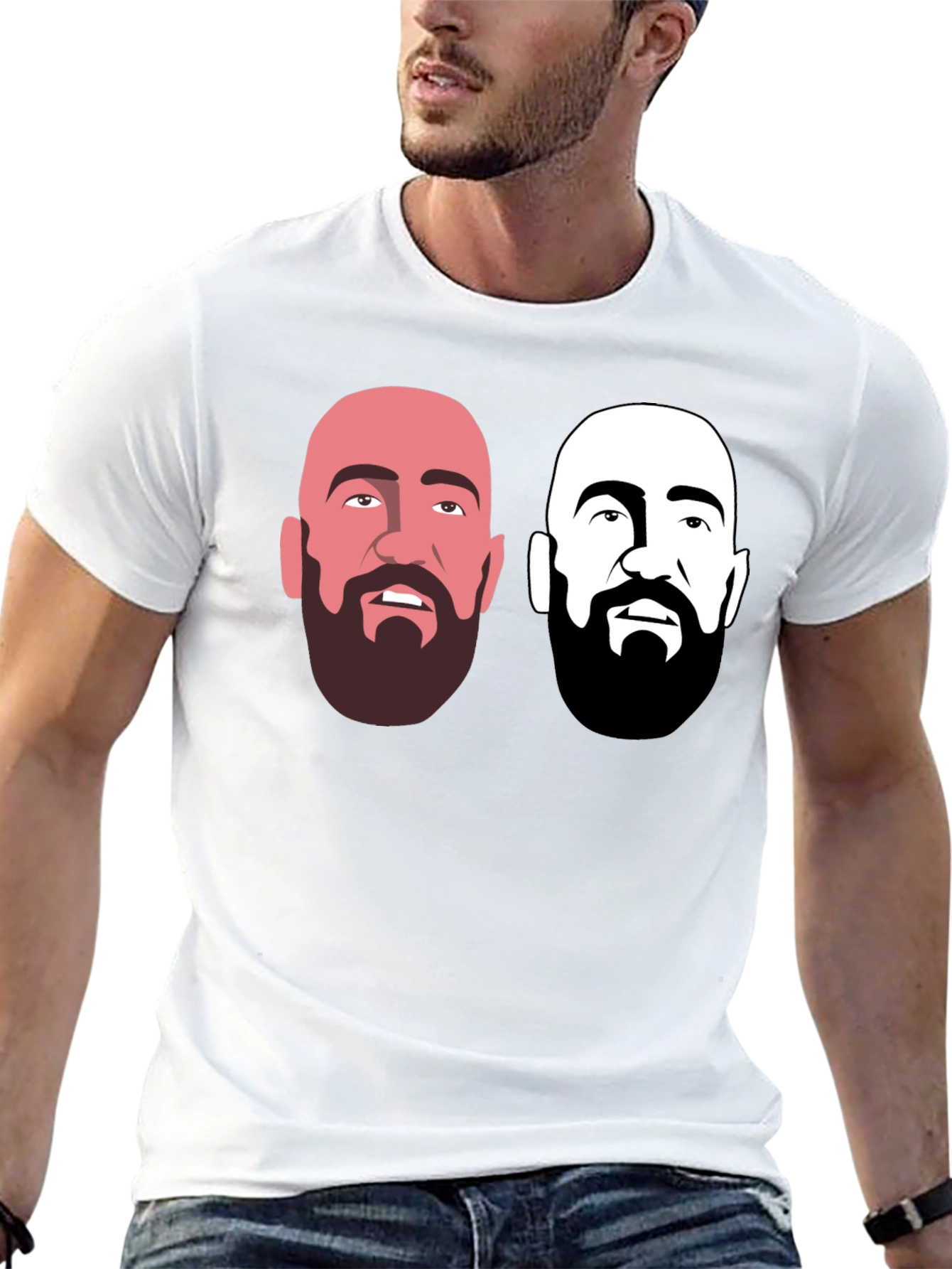 Mens Black Graphic T-Shirt - Bearded Faces Design