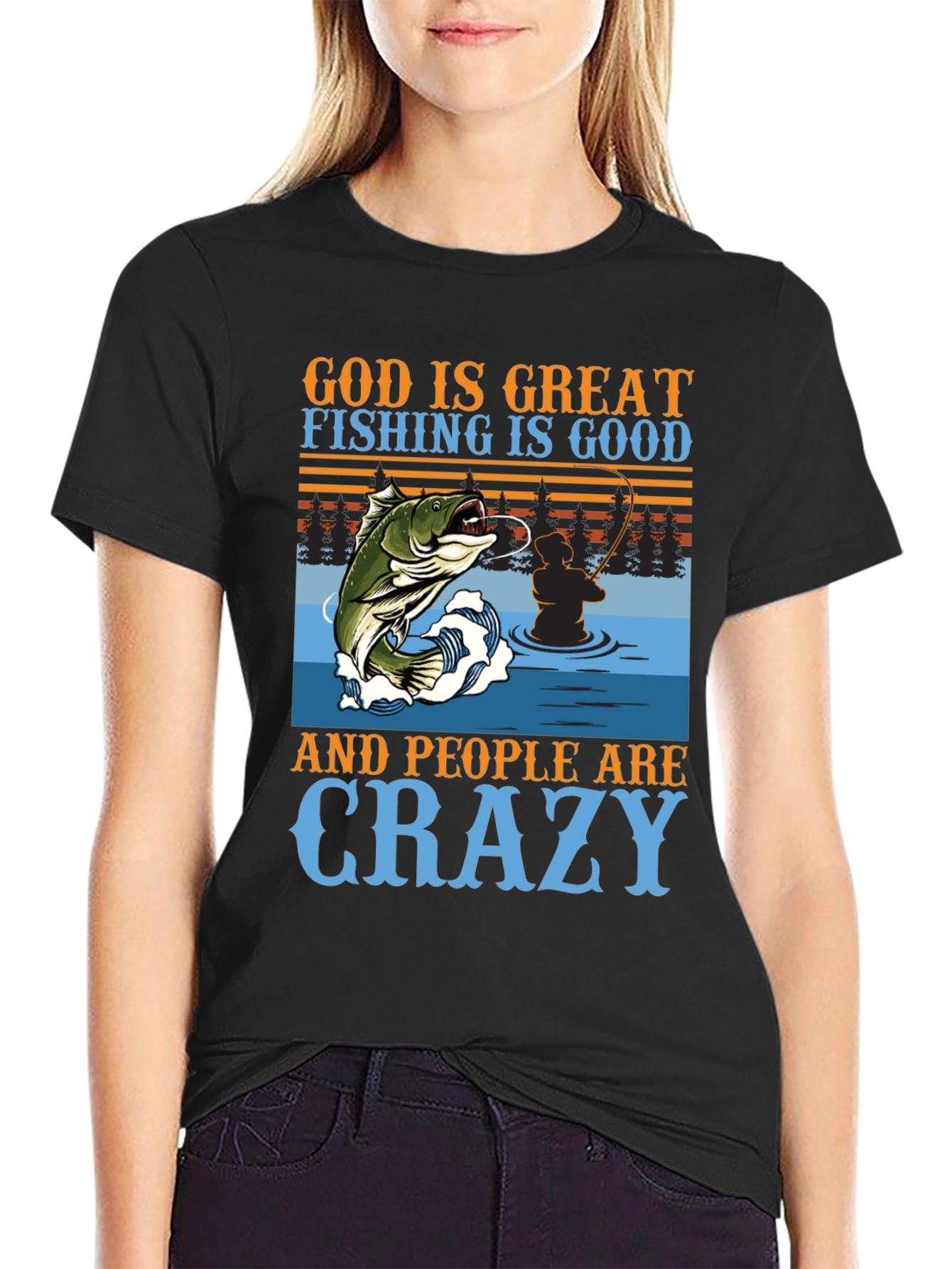 Fishing Graphic T-Shirt - God is Great Crazy People