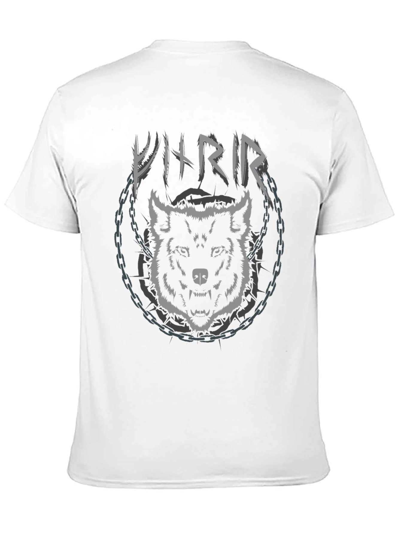 Viking Wolf Chain Graphic Black T-Shirt