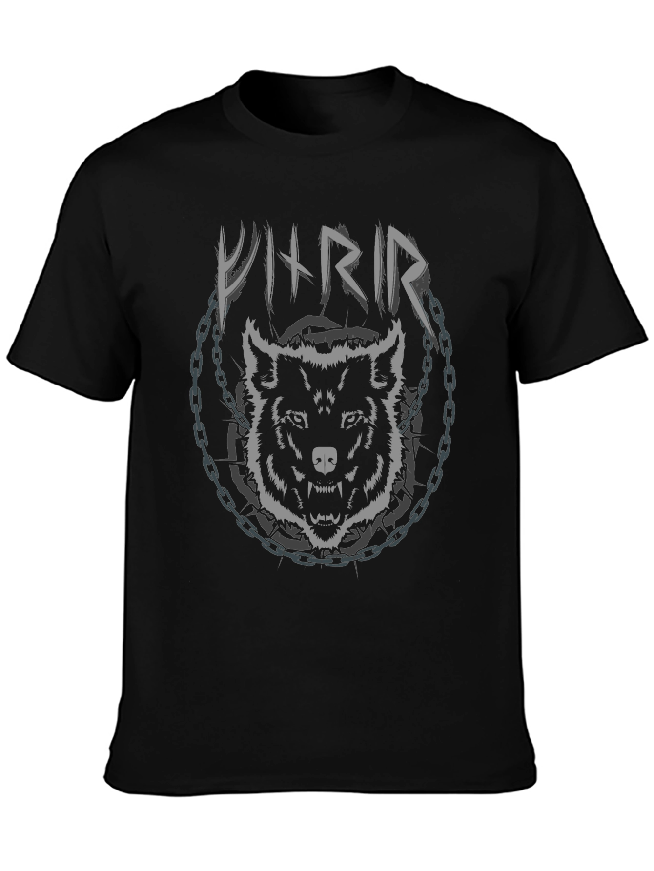 Viking Wolf Chain Graphic Black T-Shirt