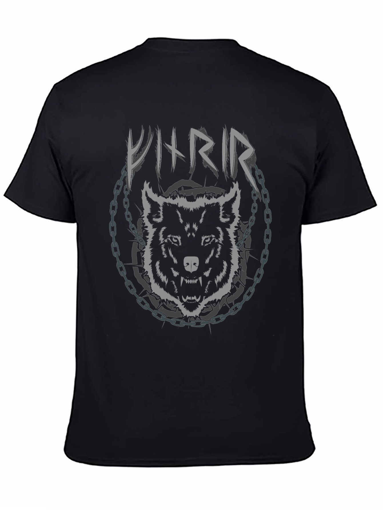 Viking Wolf Chain Graphic Black T-Shirt