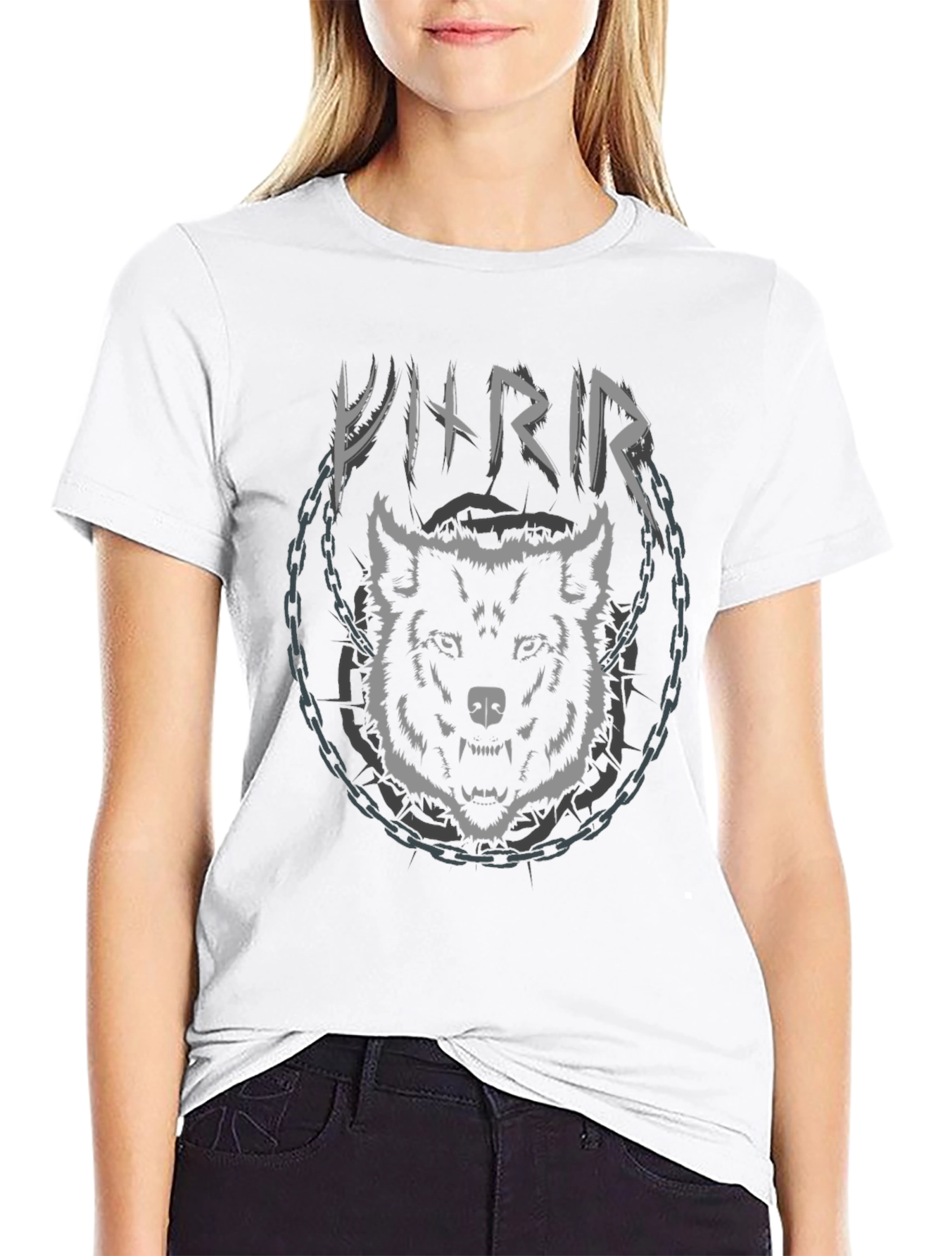Viking Wolf Chain Graphic Black T-Shirt