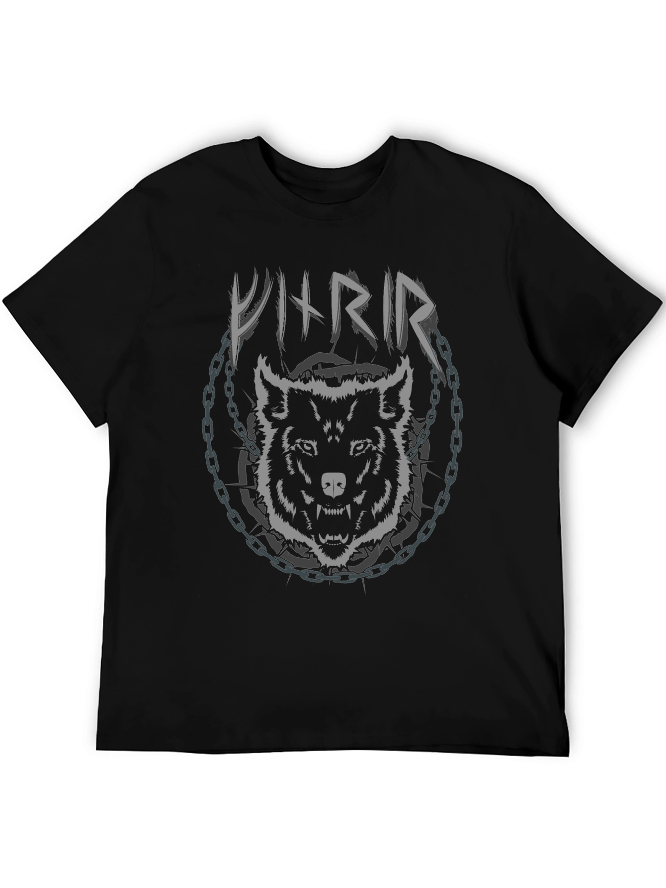 Viking Wolf Chain Graphic Black T-Shirt