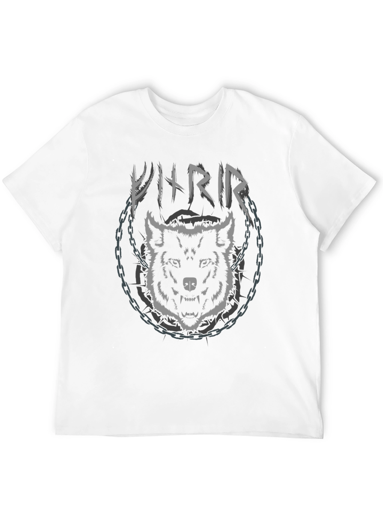 Viking Wolf Chain Graphic Black T-Shirt