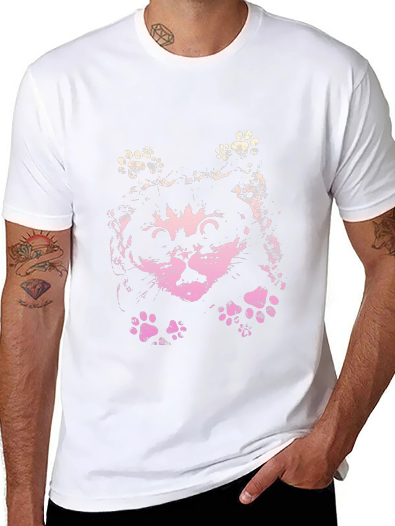Cute Cat Graphic Print Black T-Shirt