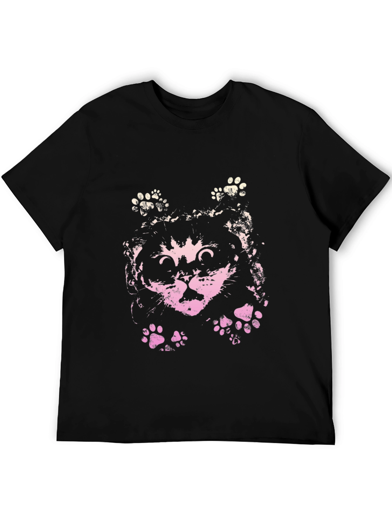 Cute Cat Graphic Print Black T-Shirt