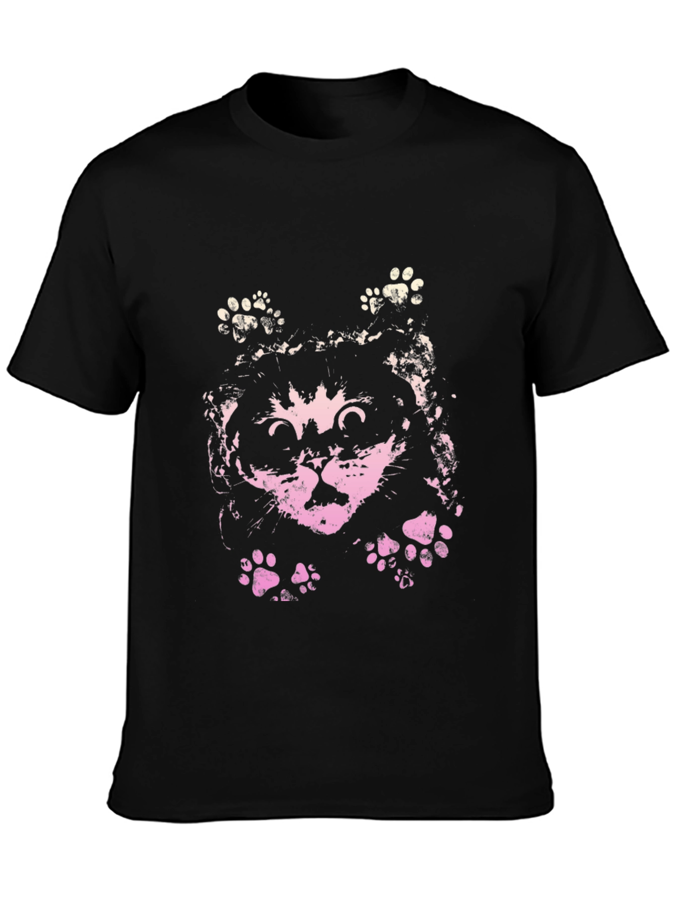 Cute Cat Graphic Print Black T-Shirt