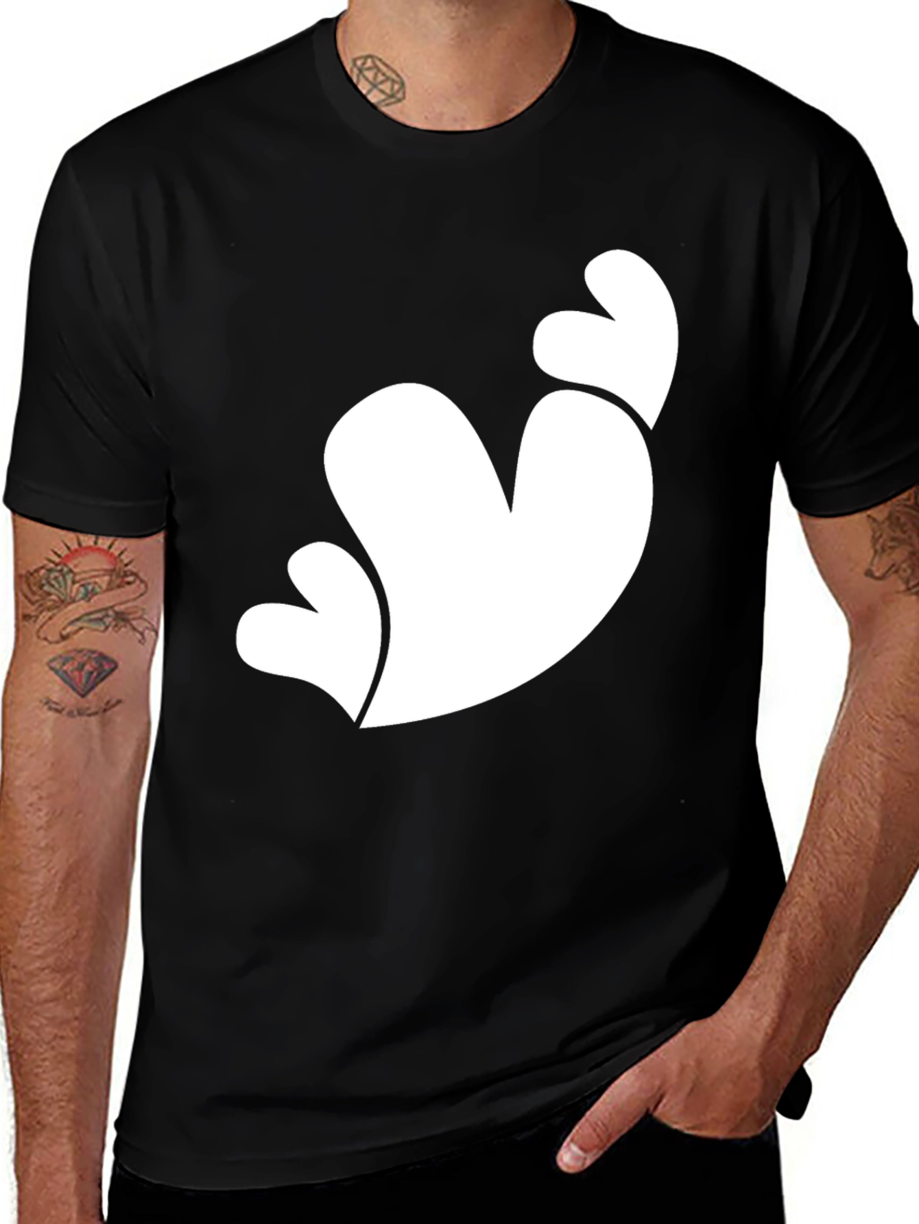 Black T-Shirt with White Heart Graphic