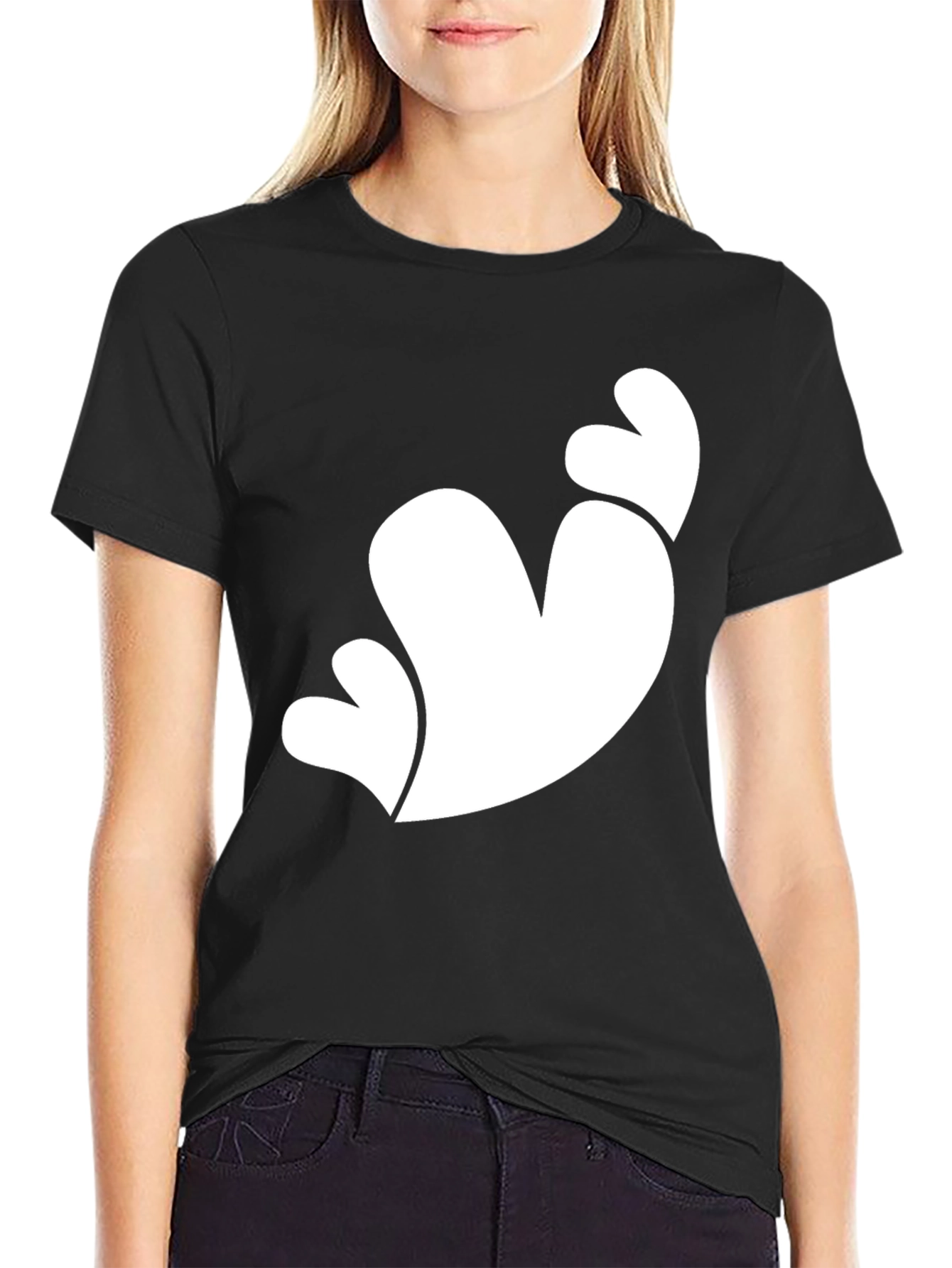 Black T-Shirt with White Heart Graphic