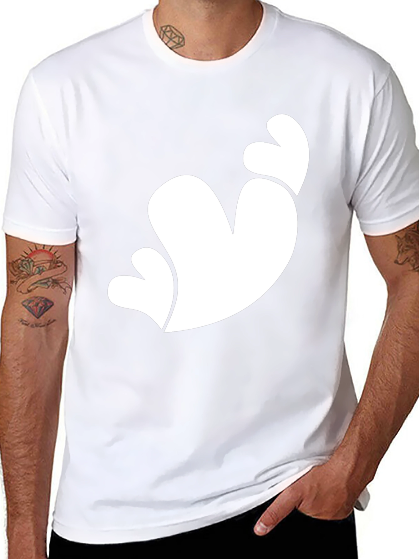 Black T-Shirt with White Heart Graphic