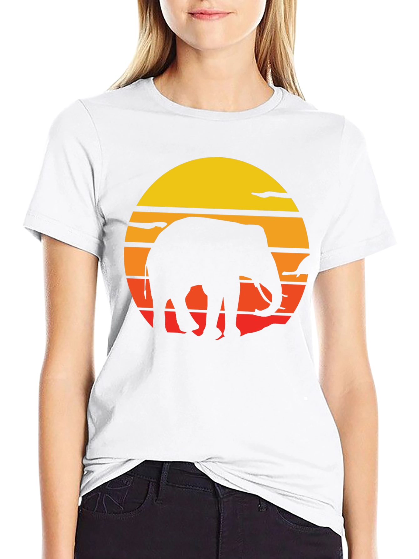 Elephant Sunset Graphic Tee - Black Cotton T-Shirt