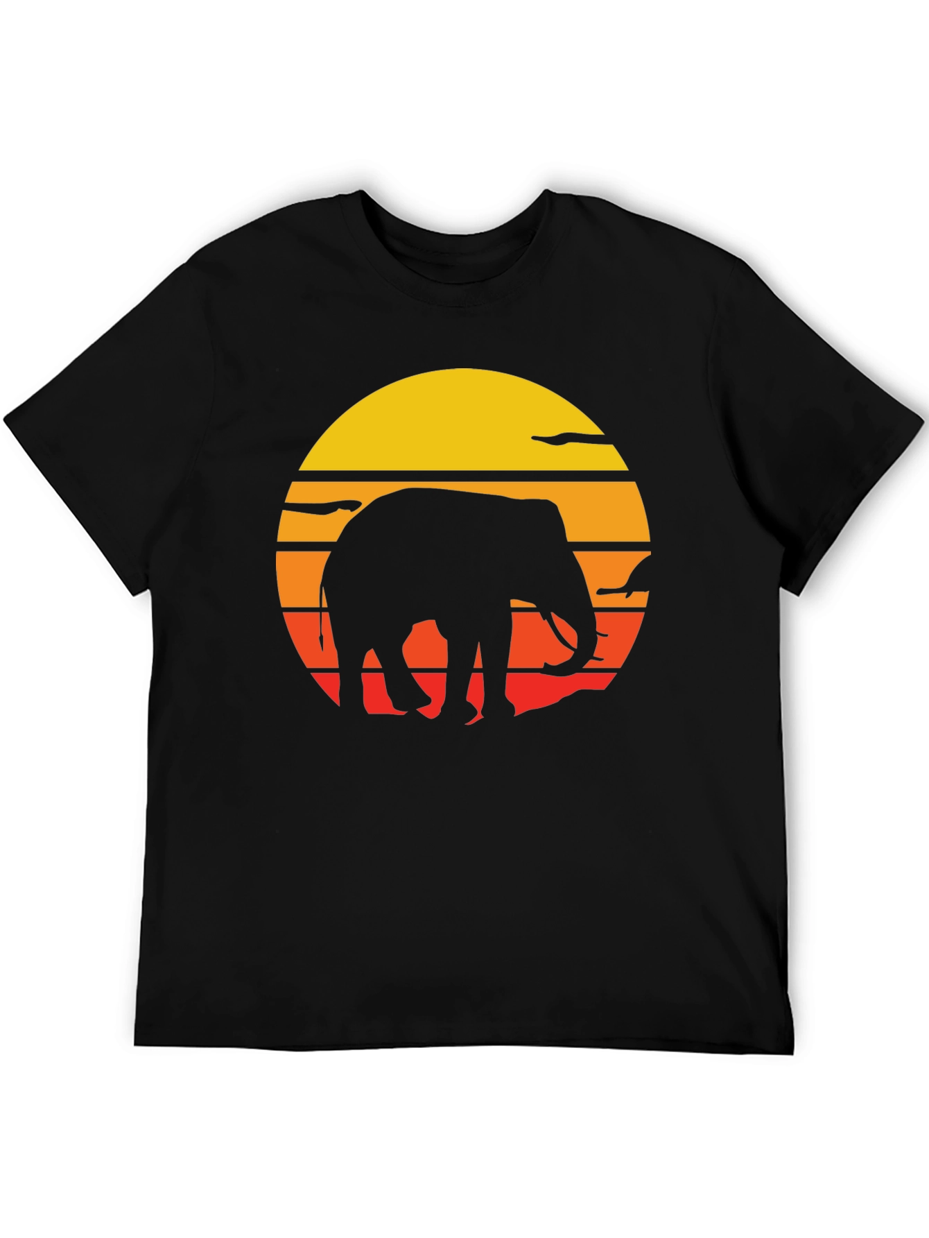 Elephant Sunset Graphic Tee - Black Cotton T-Shirt