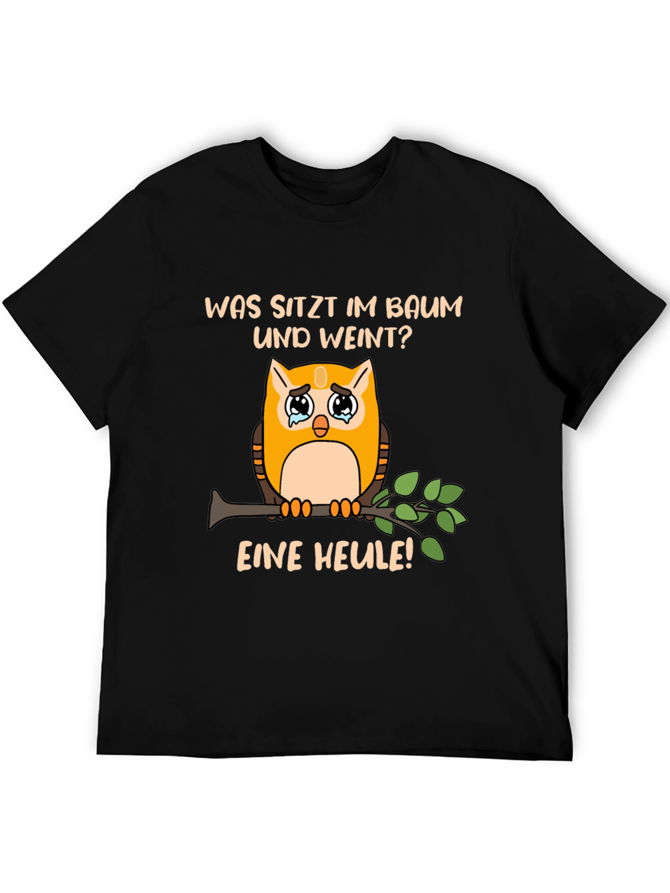 Funny Owl Pun T-Shirt: What Sits and Cries?