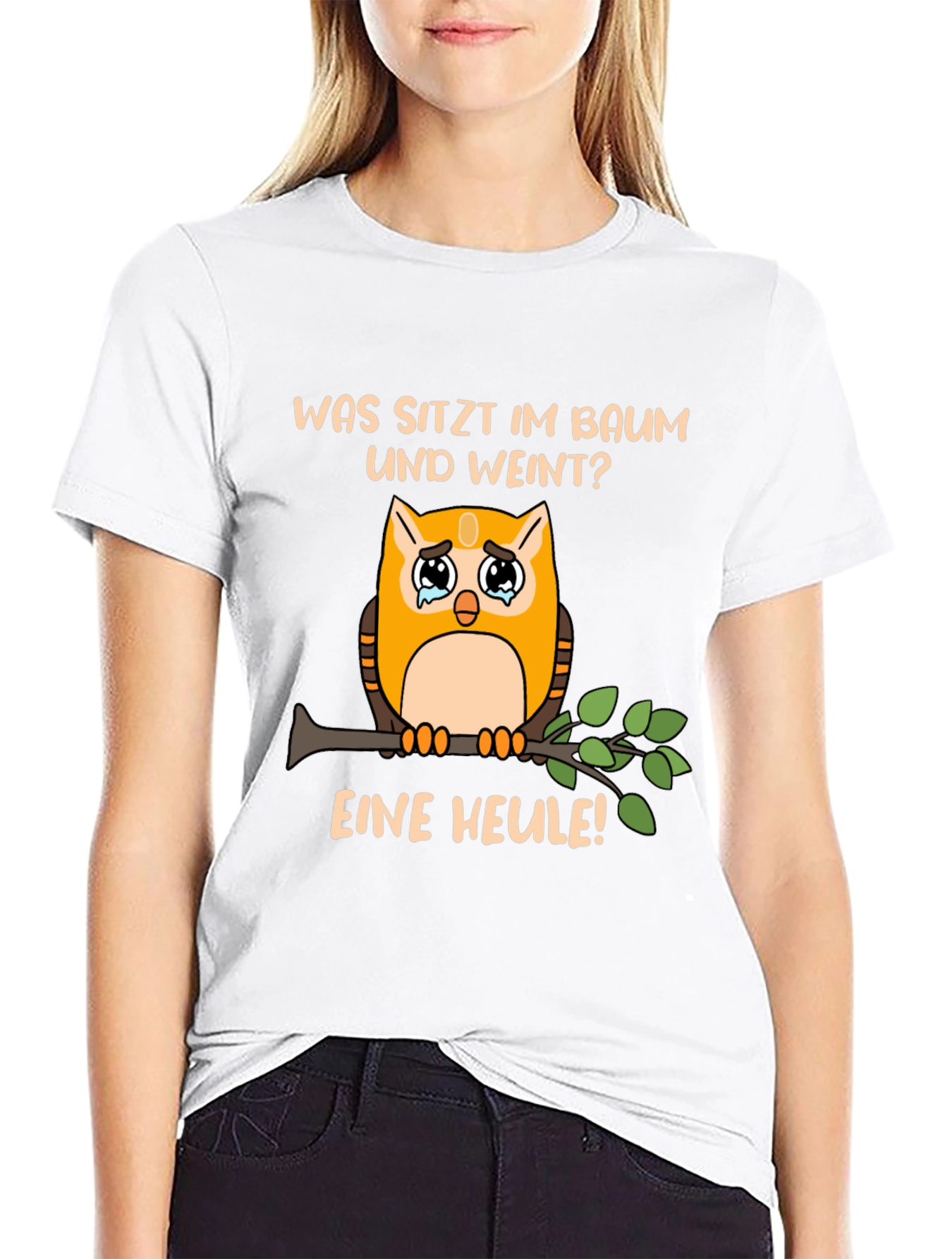 Funny Owl Pun T-Shirt: What Sits and Cries?