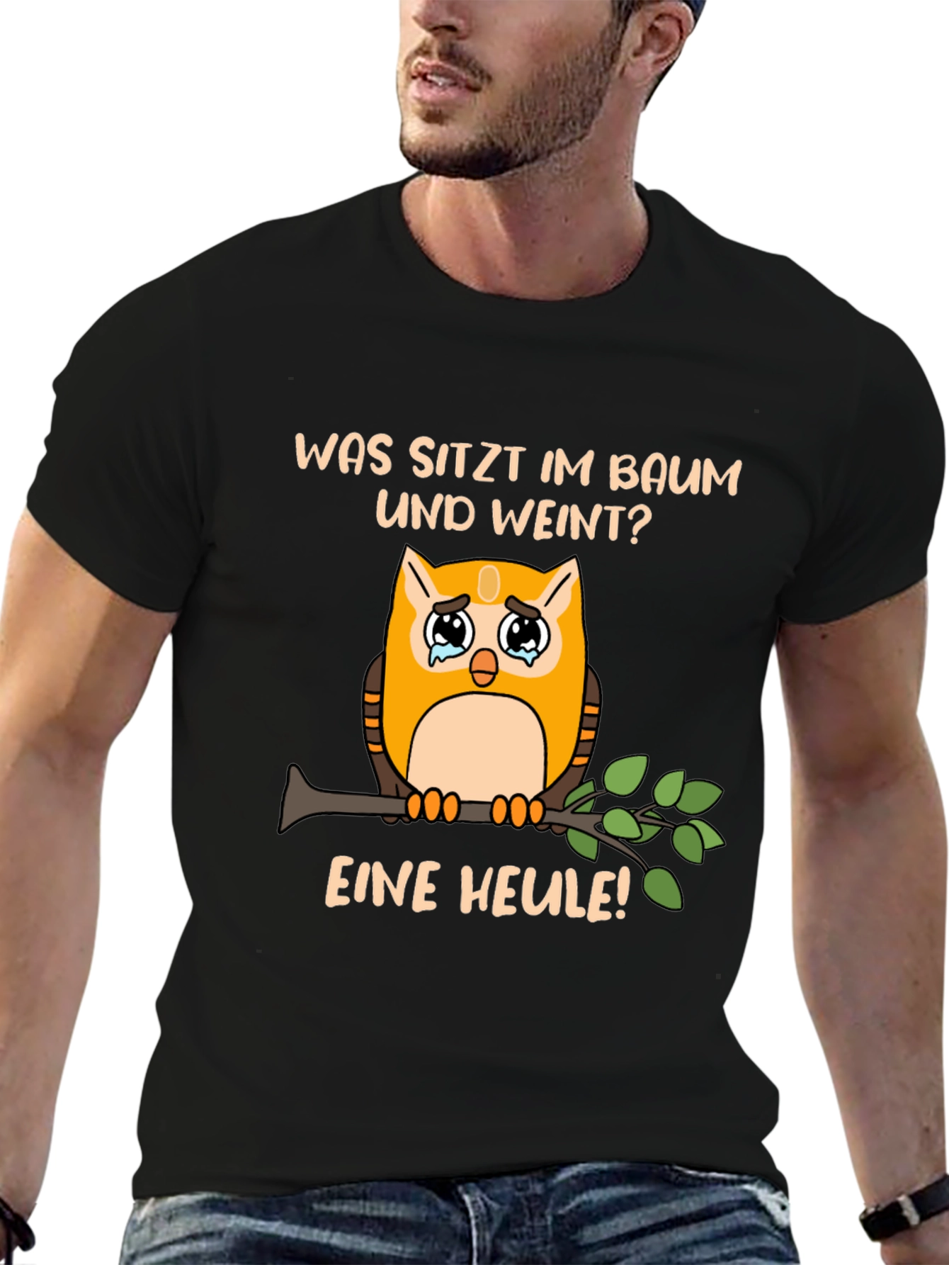 Funny Owl Pun T-Shirt: What Sits and Cries?