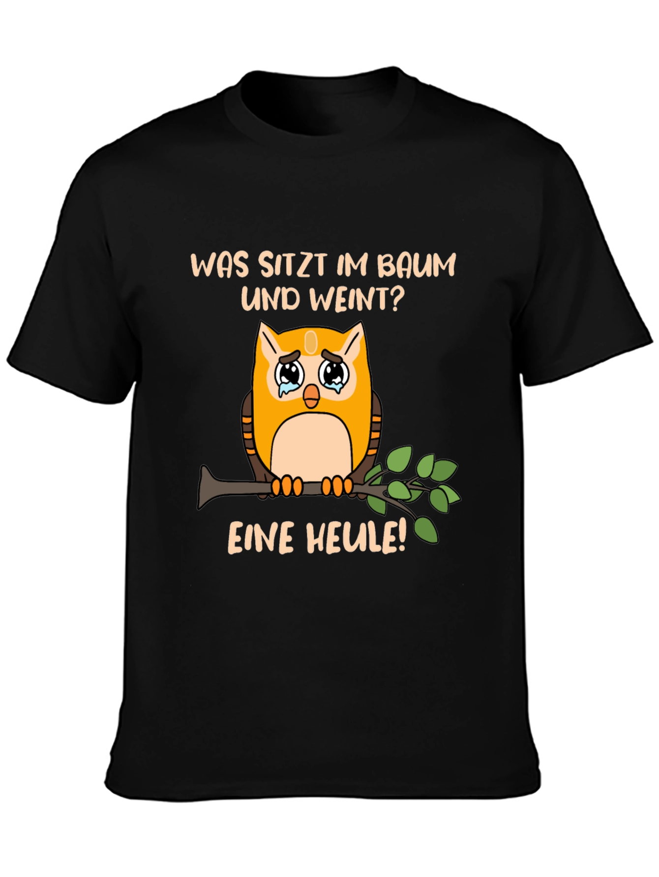 Funny Owl Pun T-Shirt: What Sits and Cries?