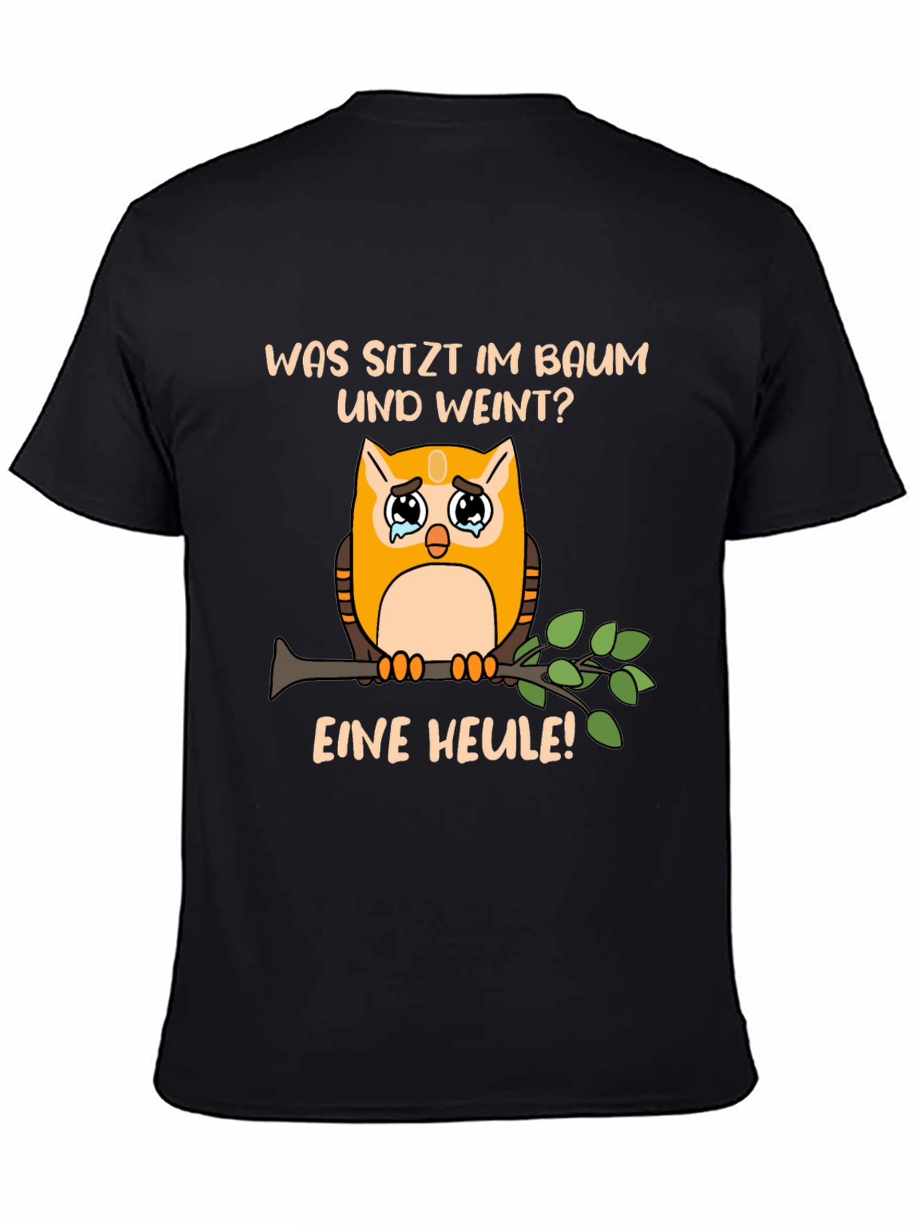 Funny Owl Pun T-Shirt: What Sits and Cries?