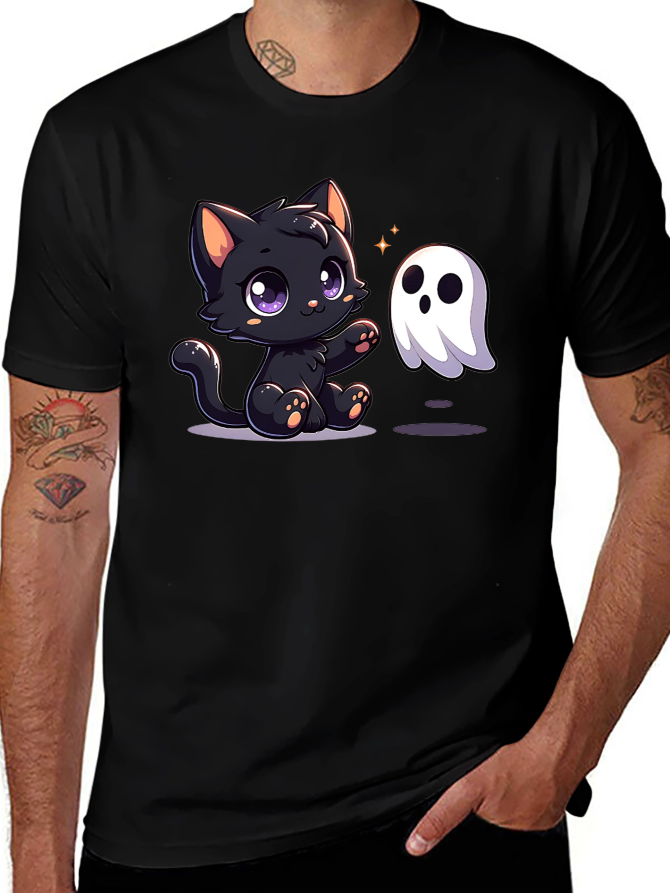 Cute Cat & Ghost Halloween T-Shirt